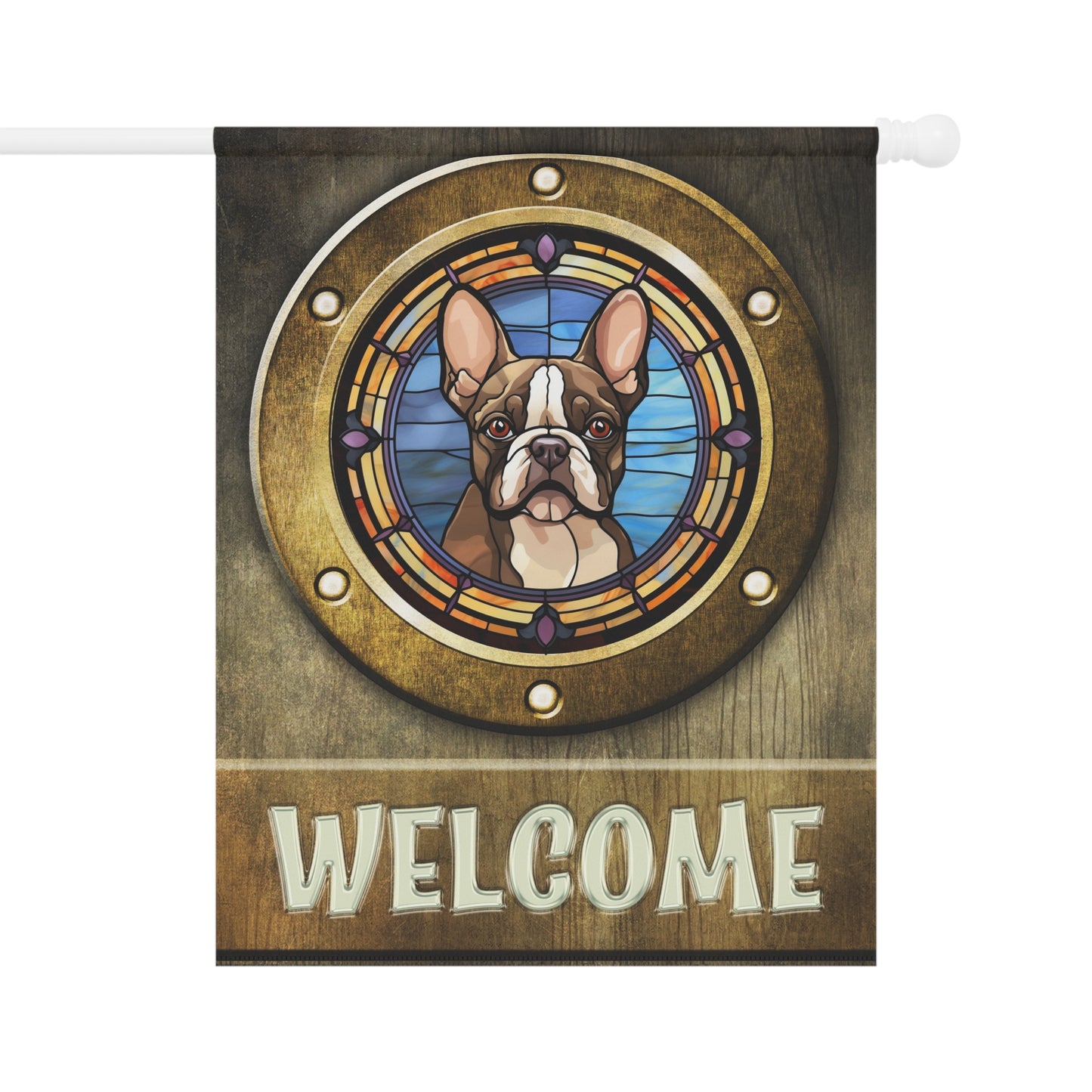 Boston Terrier in Port Hole Welcome 2-Sided Garden & House Flag/Banner