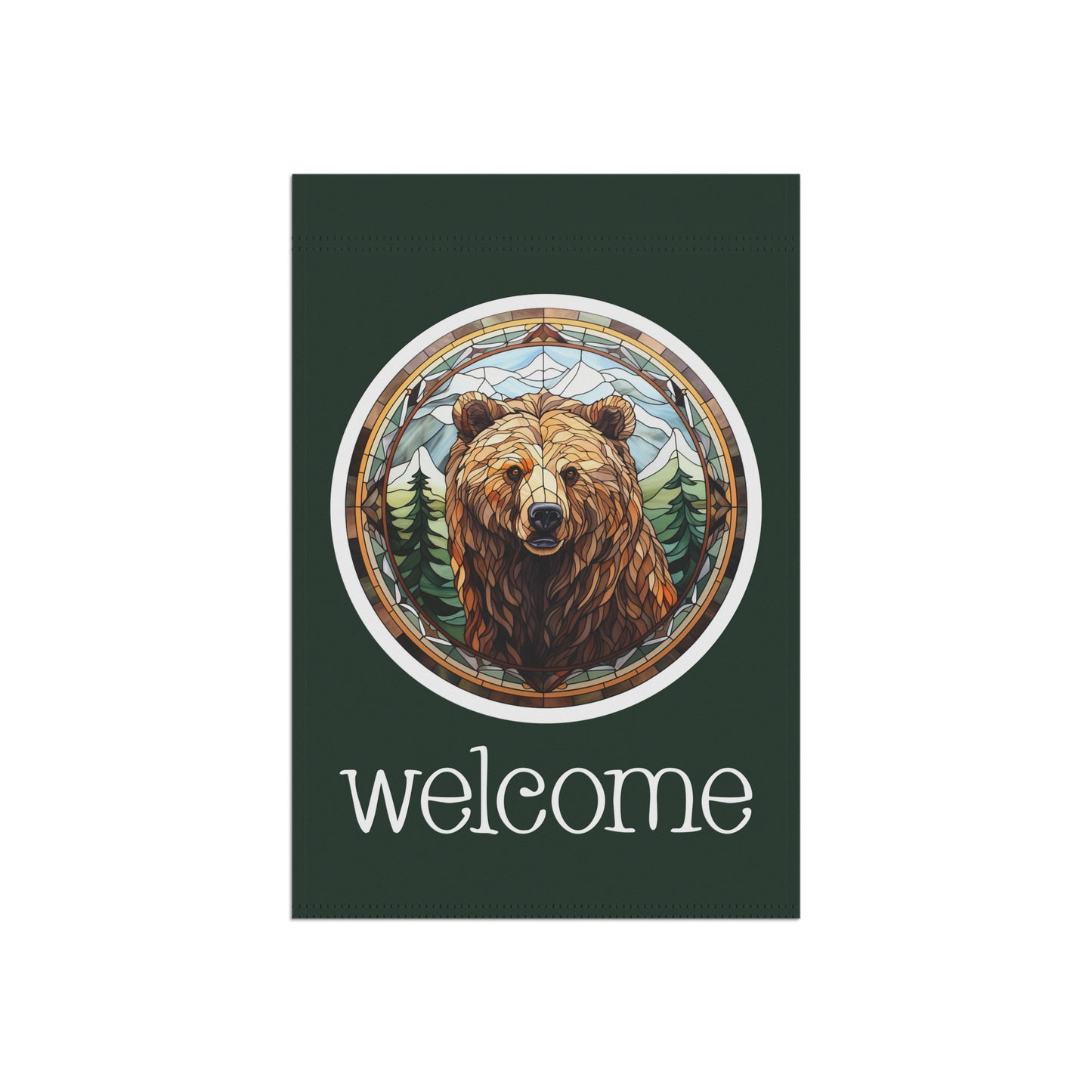 Grizzly Bear on Green Welcome 2-Sided Garden & House Flag/Banner