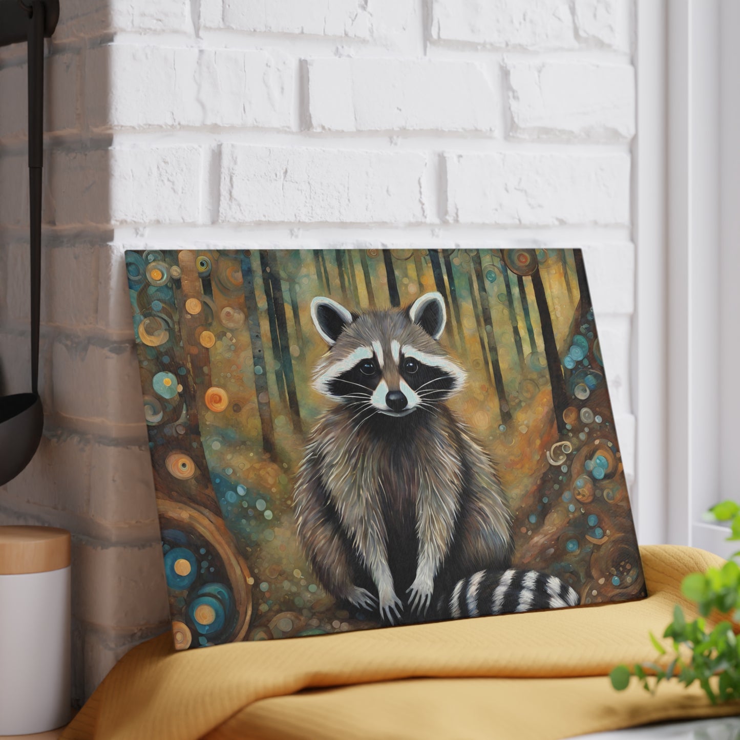 Mountain Forest Raccoon Tempered Glass Cutting Board