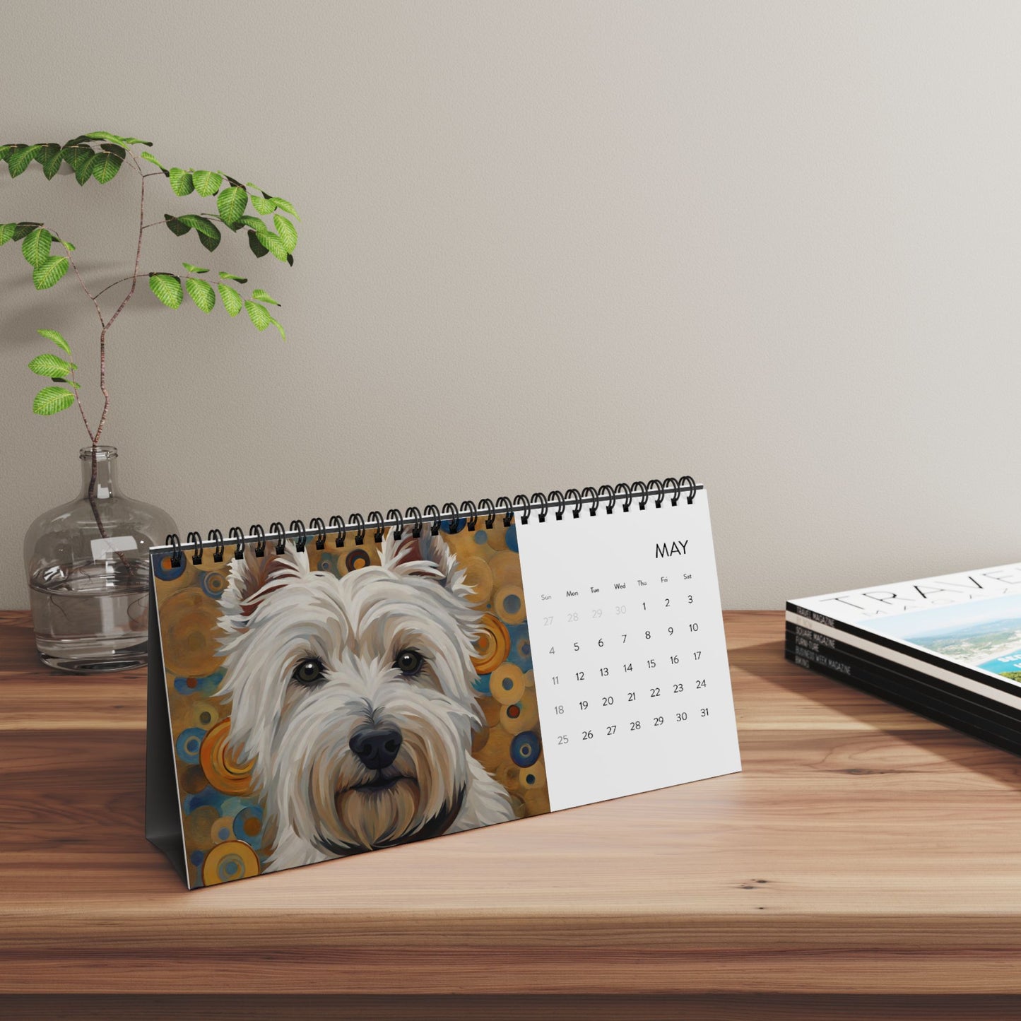 Dogs in White 2025 Desktop Calendar