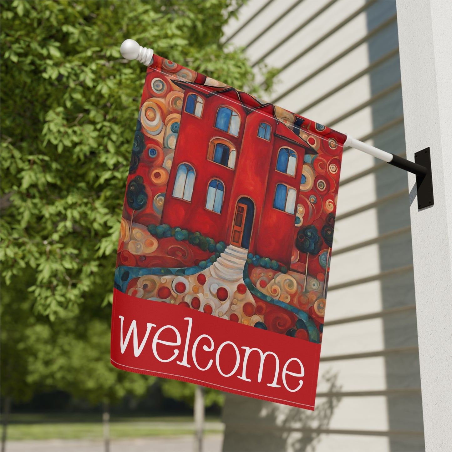 Red House Welcome 2-Sided Garden & House Flag/Banner