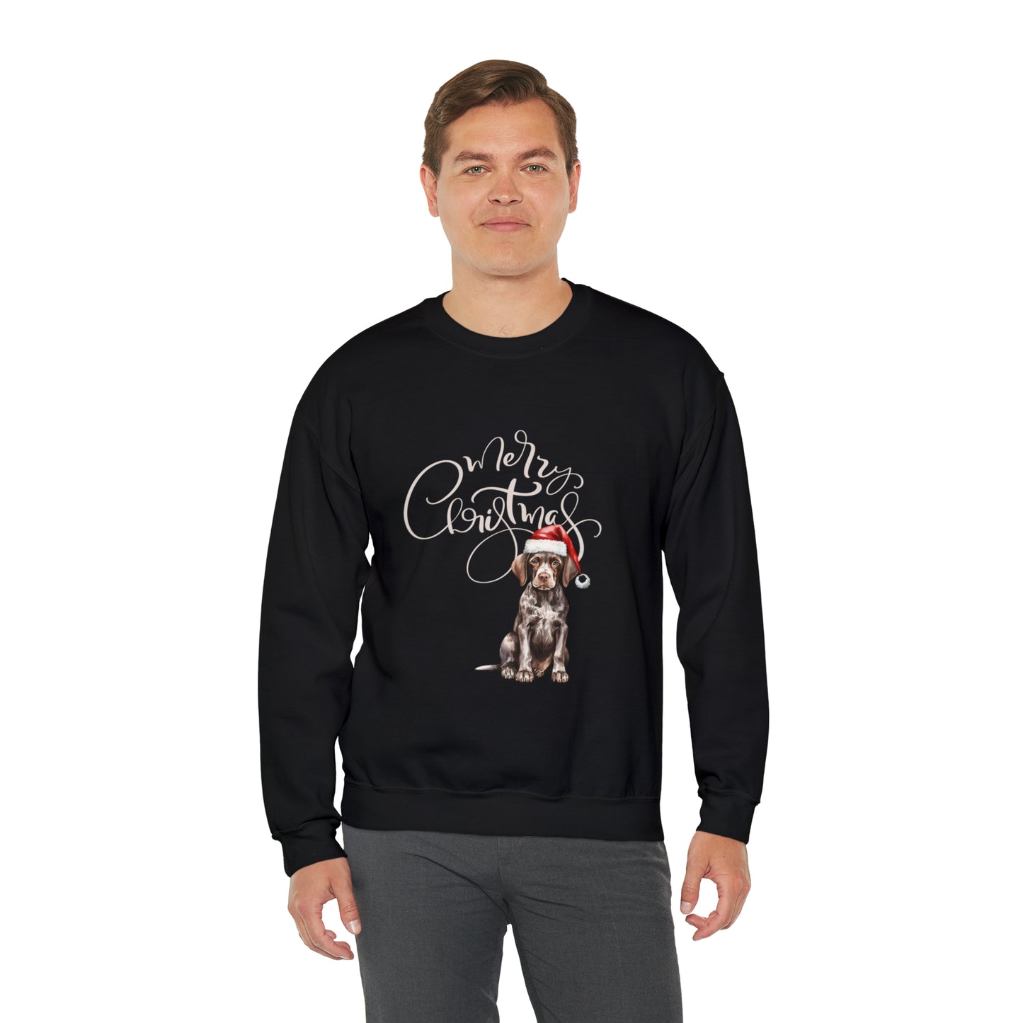 Merry Christmas Puppy in Santa Hat Unisex Heavy Blend™ Crewneck Sweatshirt