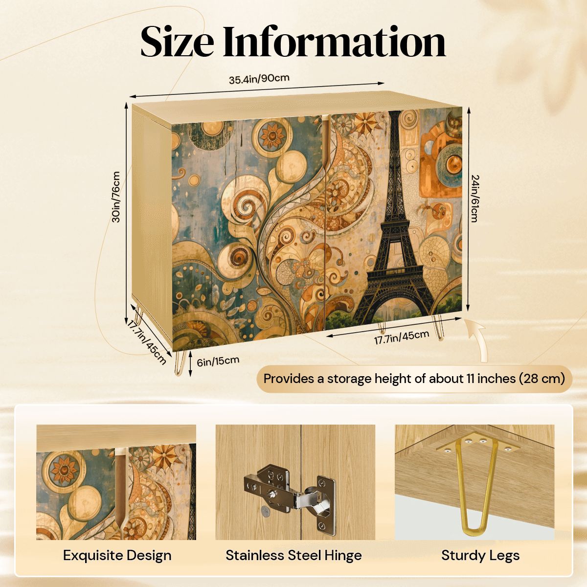 Modern Eifel Tower Wooden Storage Cabinet (Made in USA)
