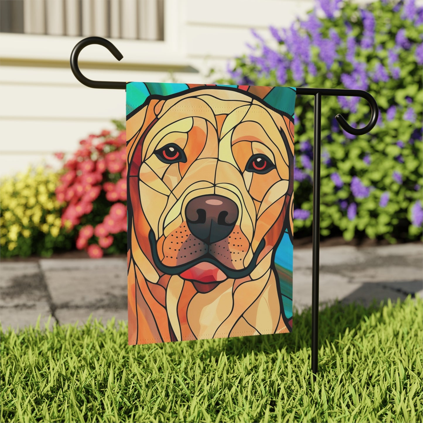 Yellow Labrador Face Stained Glass 2-Sided Garden & House Flag/Banner