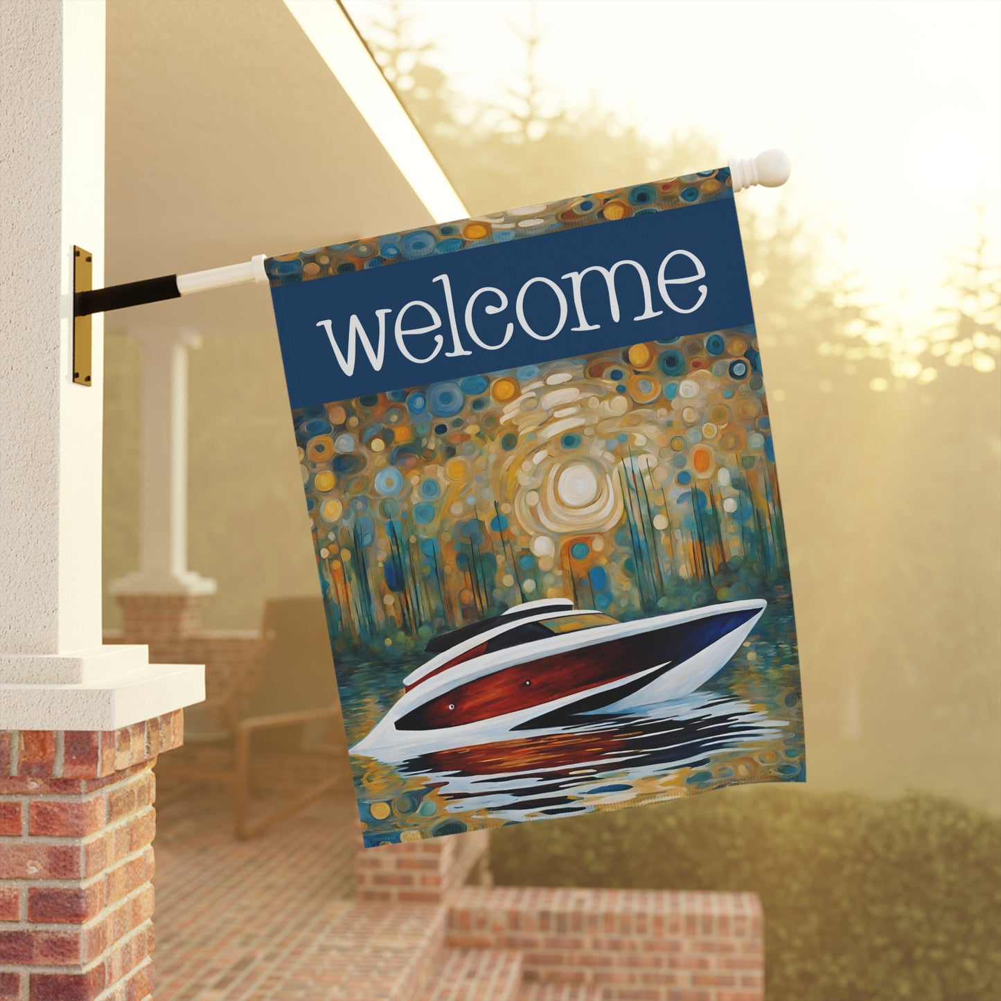 Boat on the Bayou Welcome 2-Sided Garden & House Flag/Banner