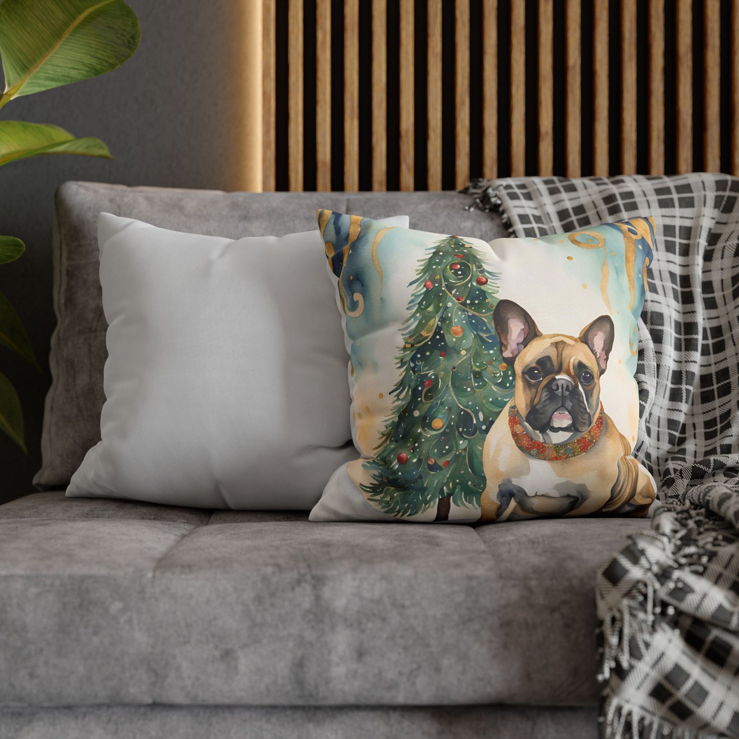 A Frenchie Christmas Square Poly Canvas Pillowcase