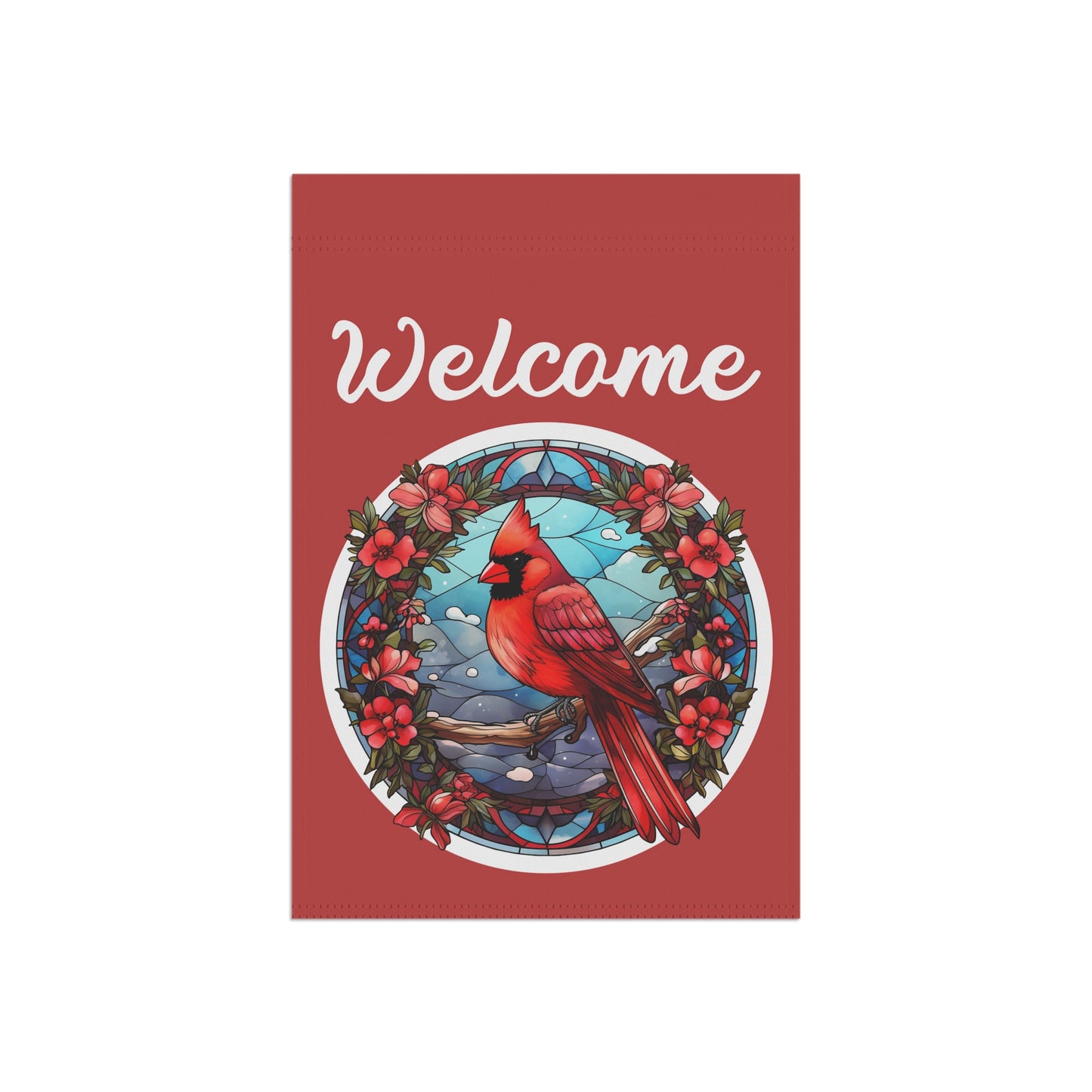 Stained Glass Cardinal 3 Welcome 2-Sided Garden & House Banner