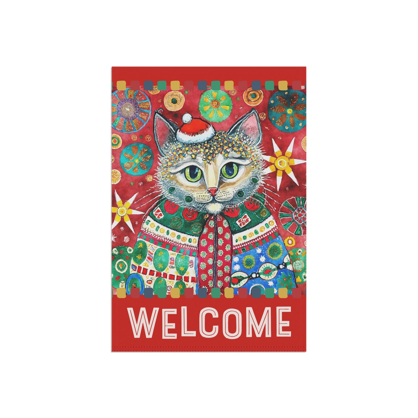 Festive Kitty Holiday Welcome 2-Sided Garden & House Flag/Banner