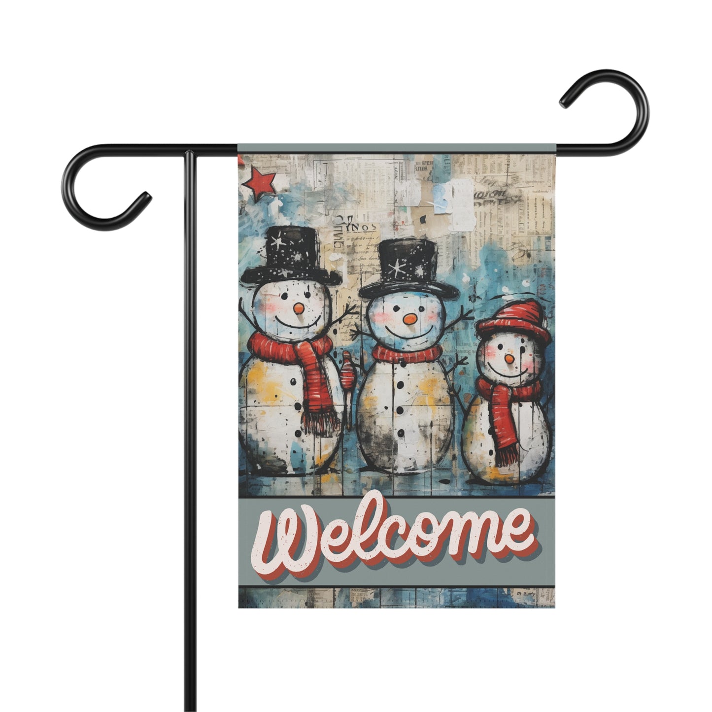 Vintage Snowmen Welcome 2-Sided Garden & House Flag/Banner