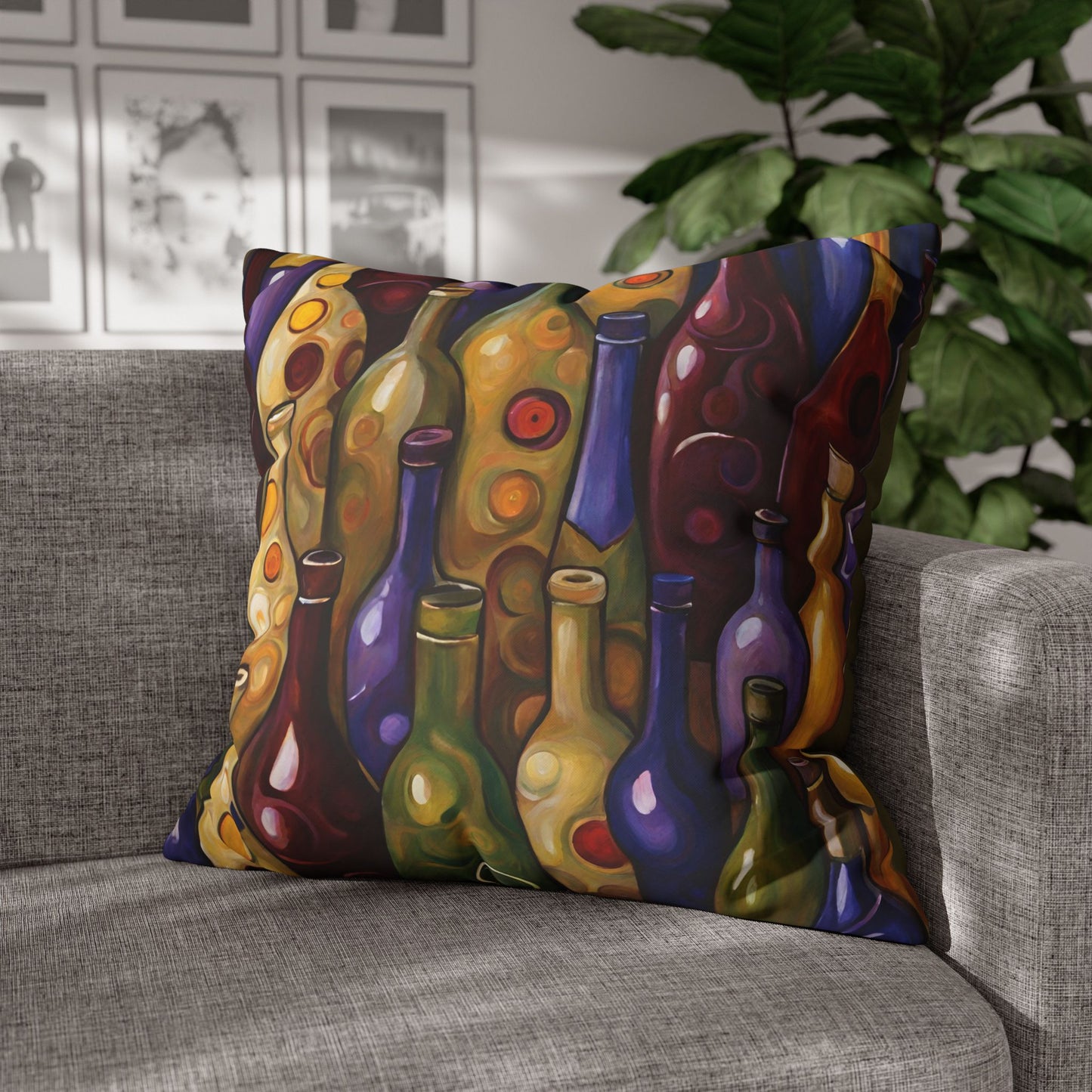 Wine Bottles Square Poly Canvas Pillowcase