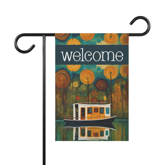 Houseboat Welcome 2-Sided Garden & House Flag/Banner