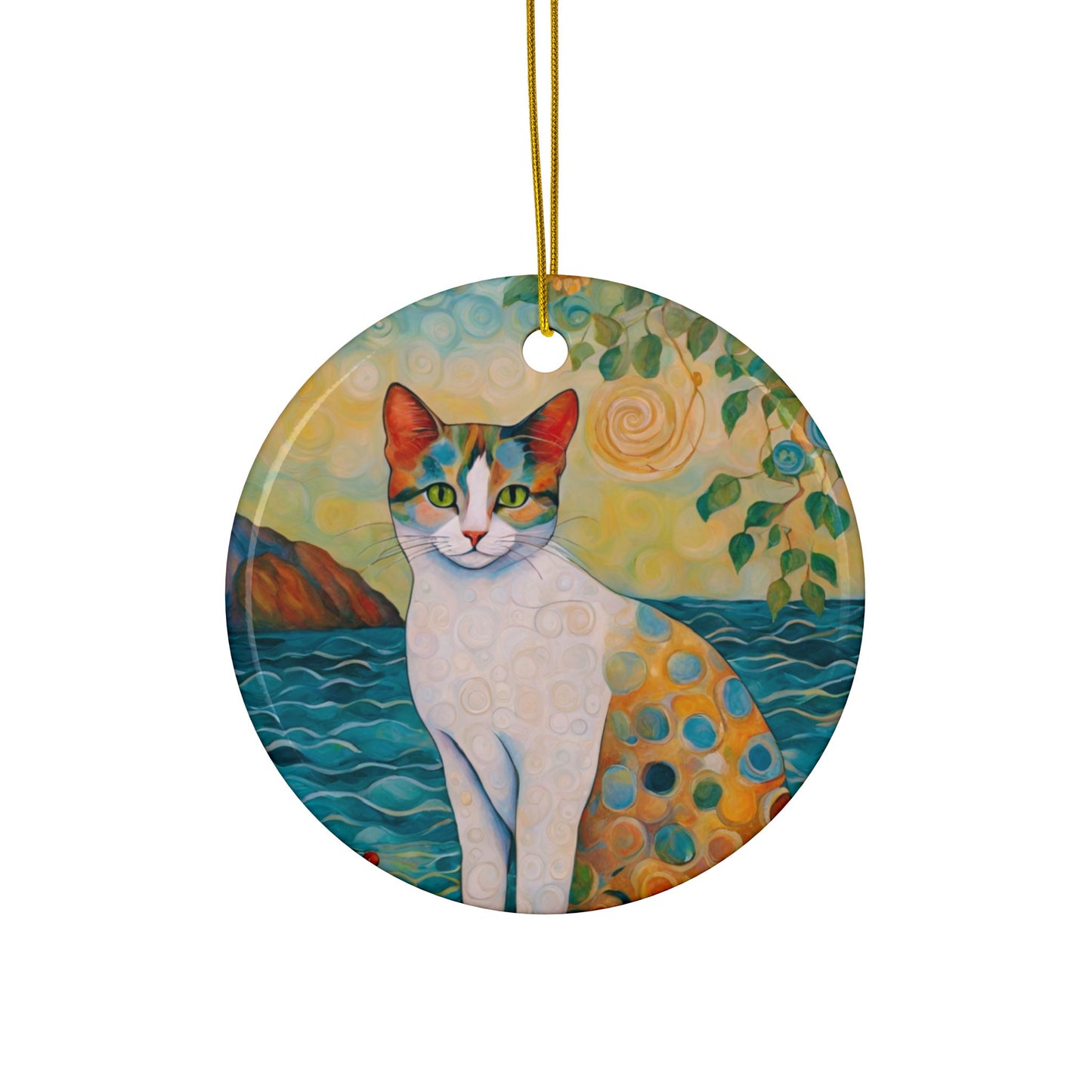 Shoreline Cat 3" Ceramic Ornaments, 2-Side Print, (1pc, 10pcs)