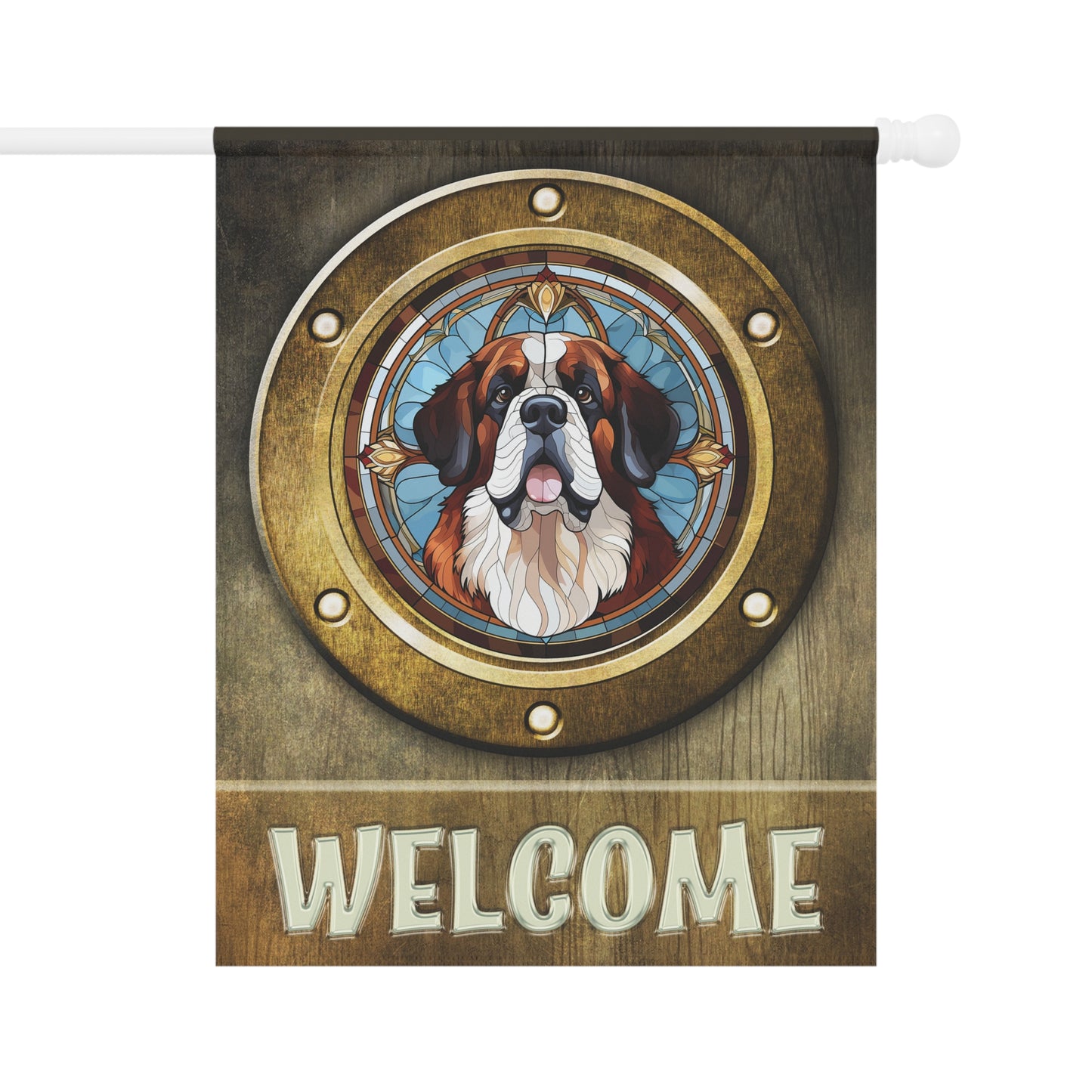 Saint Bernard in Port Hole Welcome 2- Sided Garden & House Flag/Banner