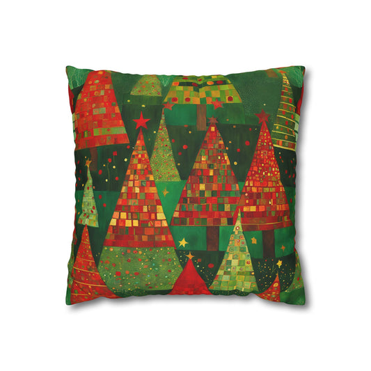 Christmas Tree Forest Square Poly Canvas Pillowcase