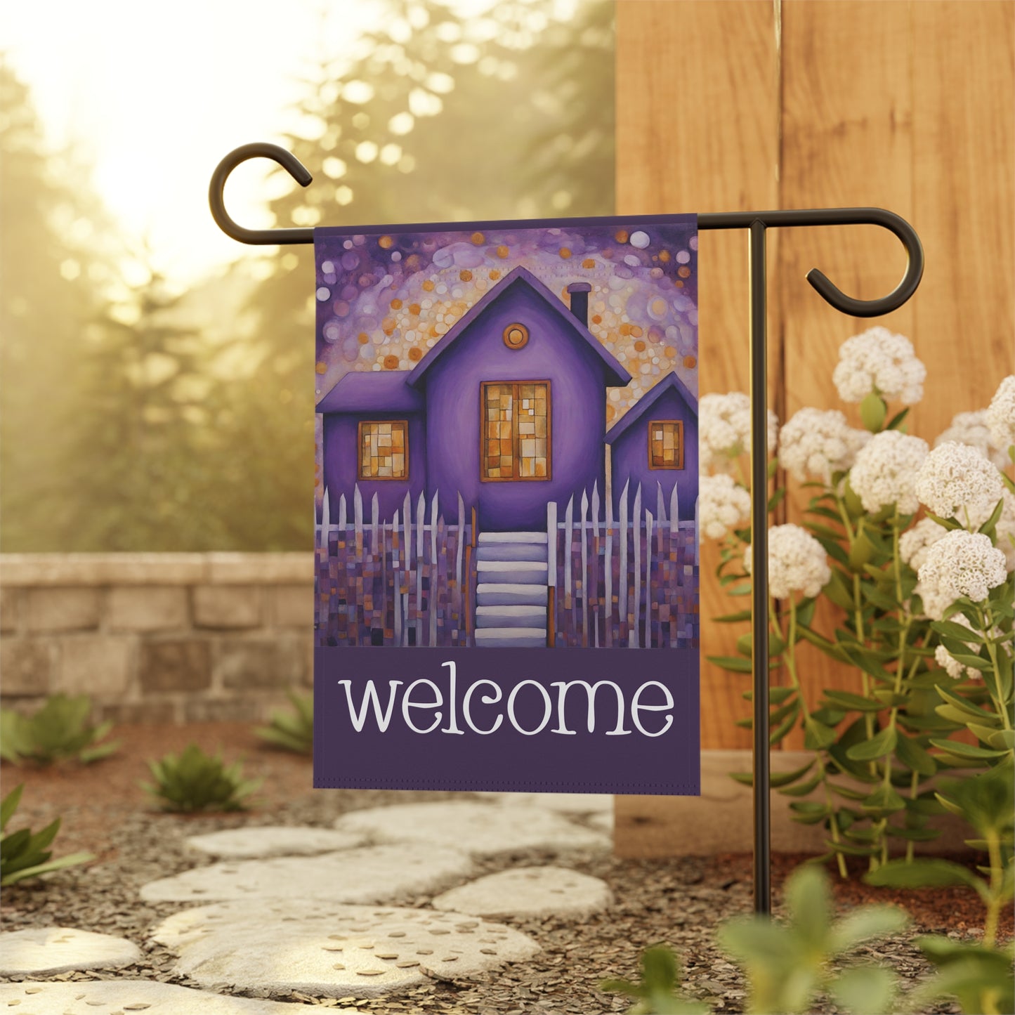 Purple House Welcome 2-Sided Garden & House Flag/Banner