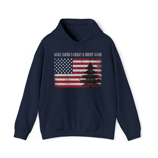 American Flag Make America Merry & Bright Again Unisex Heavy Blend™ Hooded Sweatshirt