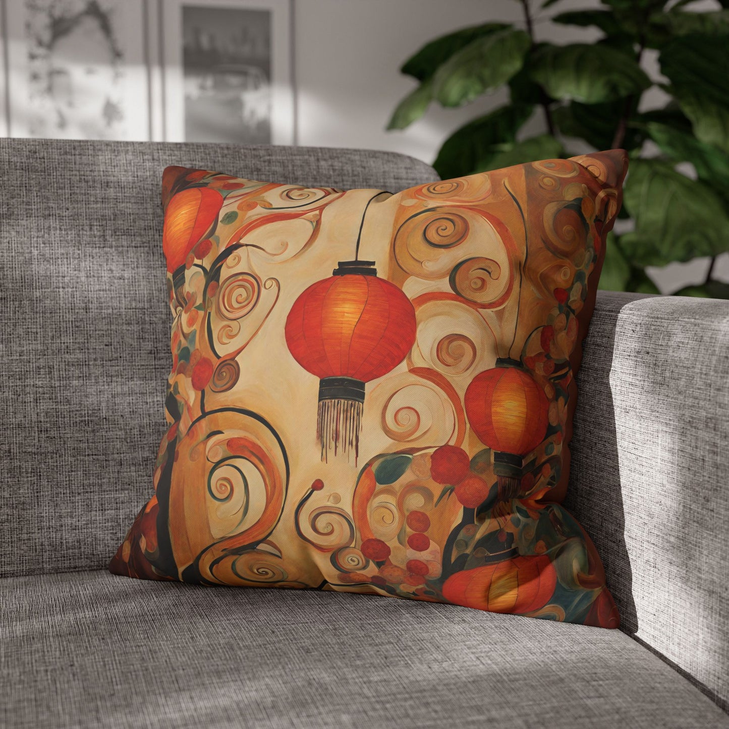 Lanterns & Swirls Square Poly Canvas Pillowcase