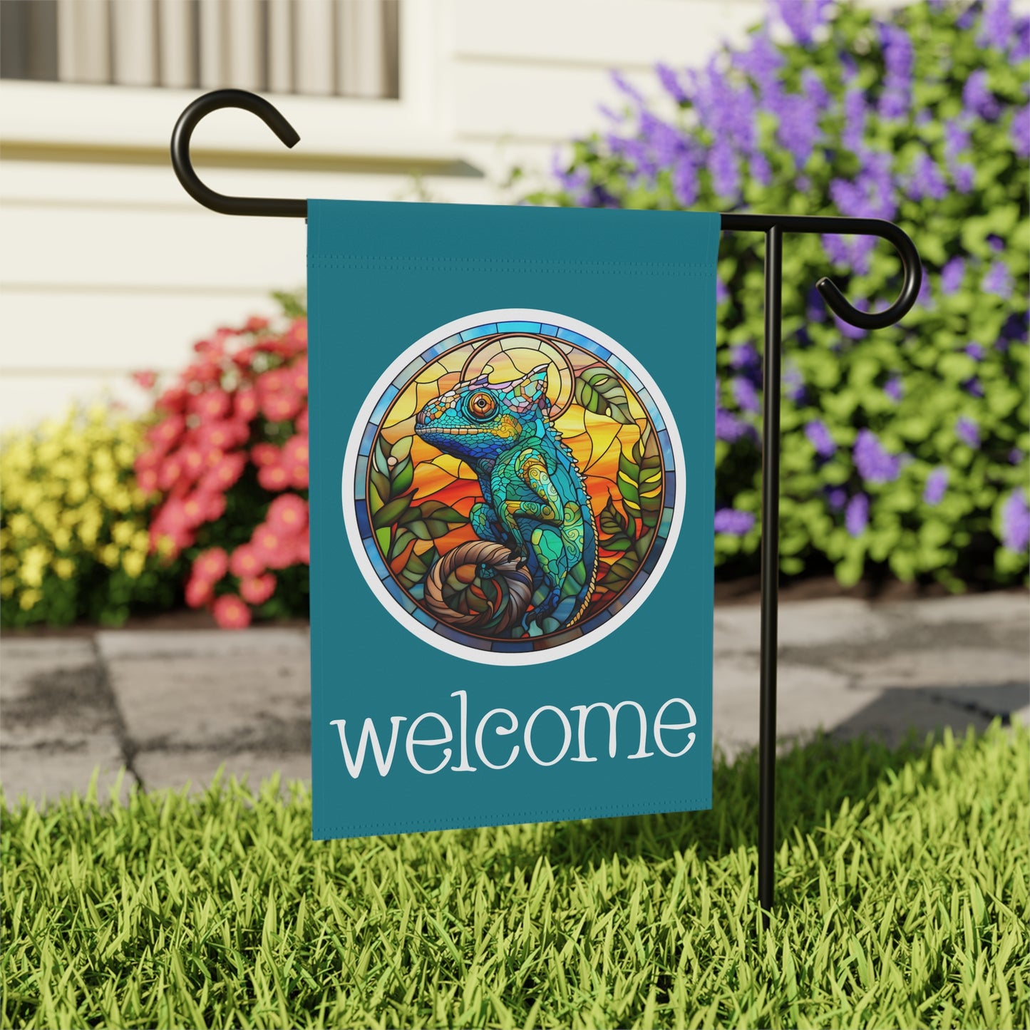 Chameleon Welcome 2-Sided  Garden & House Flag/Banner