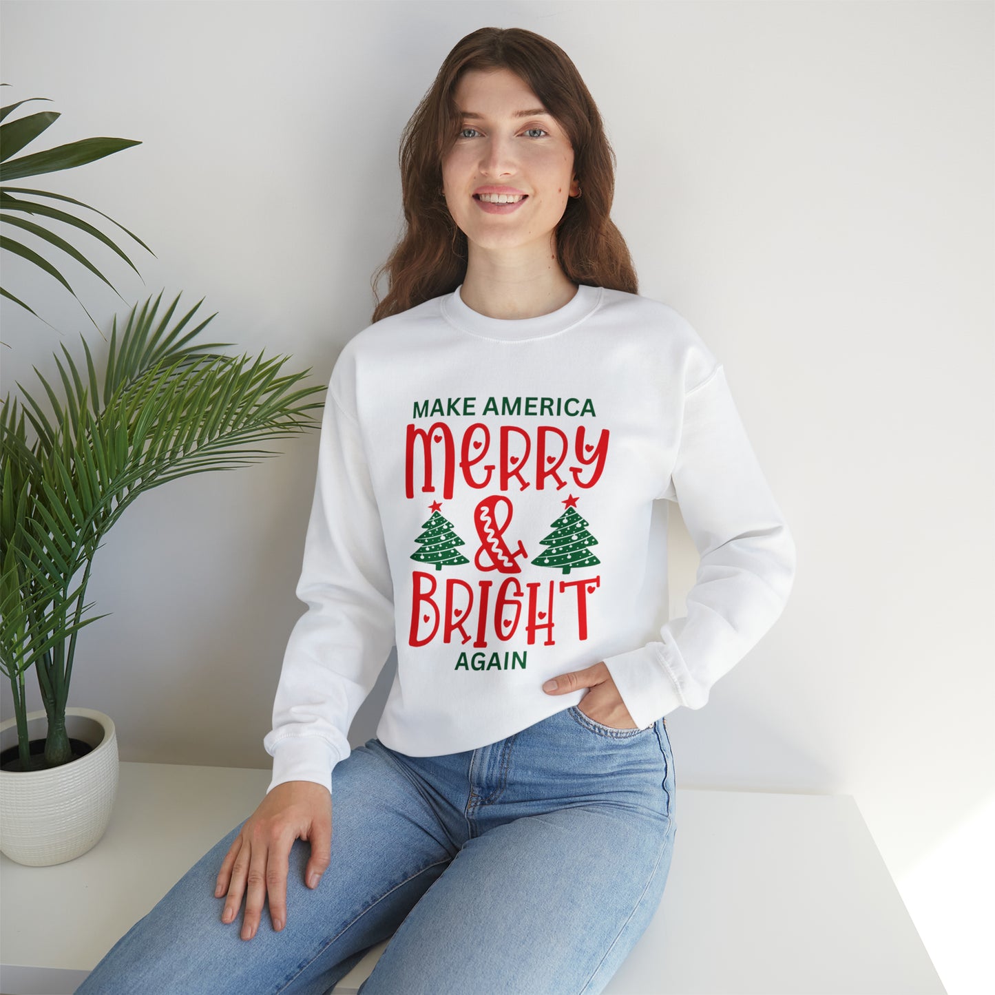 Happy Hearts Make America Merry & Bright Again Unisex Heavy Blend™ Crewneck Sweatshirt