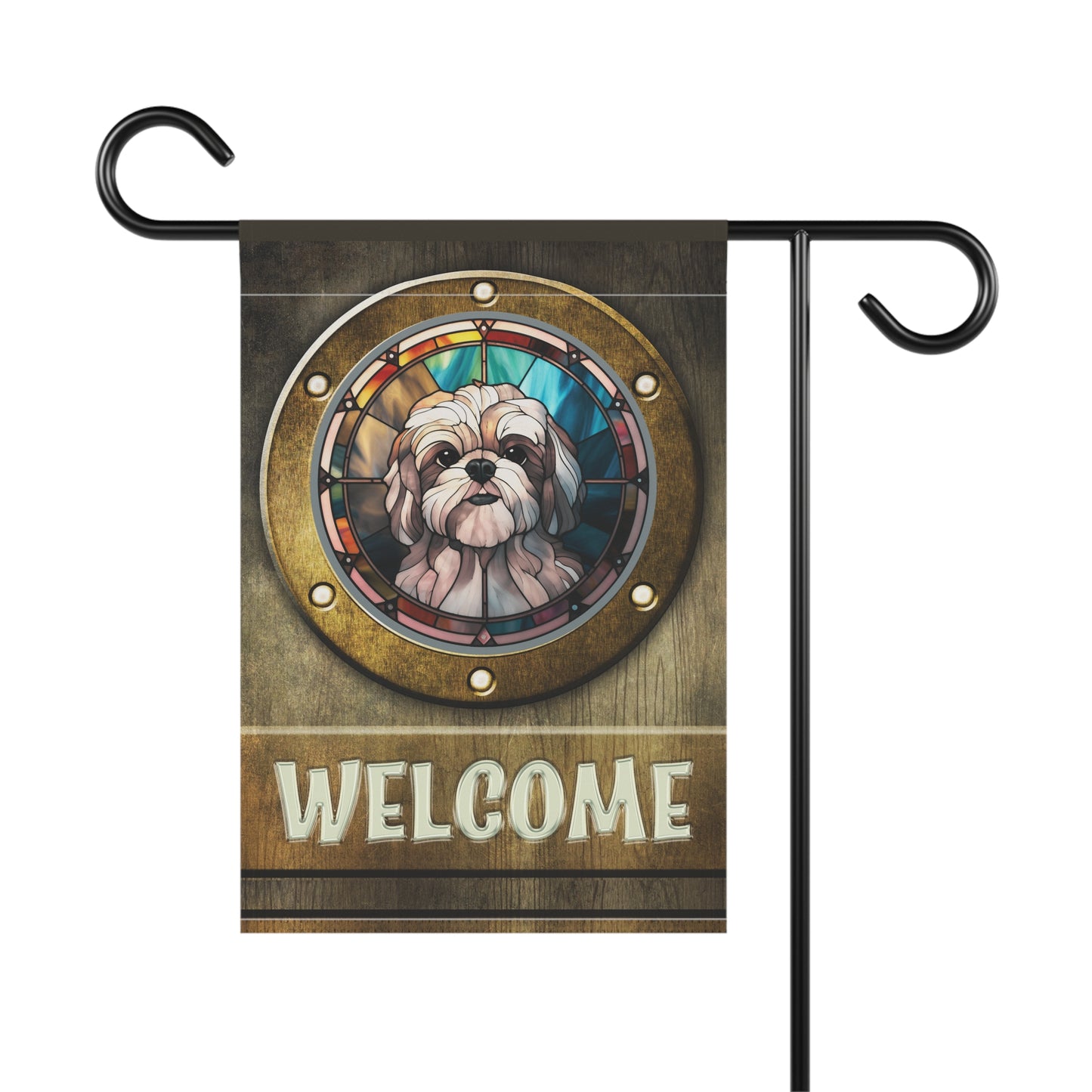 Lhasa Apso in Port Hole Welcome 2-Sided Garden & House Flag/Banner