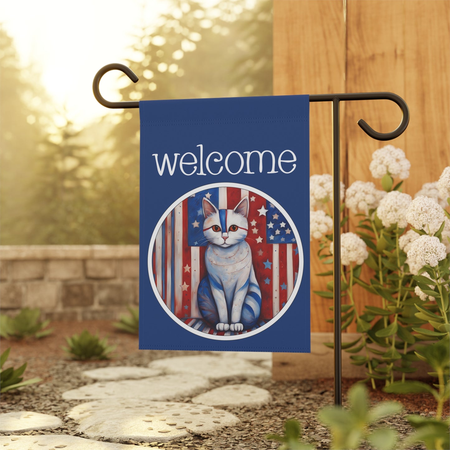 Patriotic Cat Welcome 2-Sided Garden & House Flag/Banner