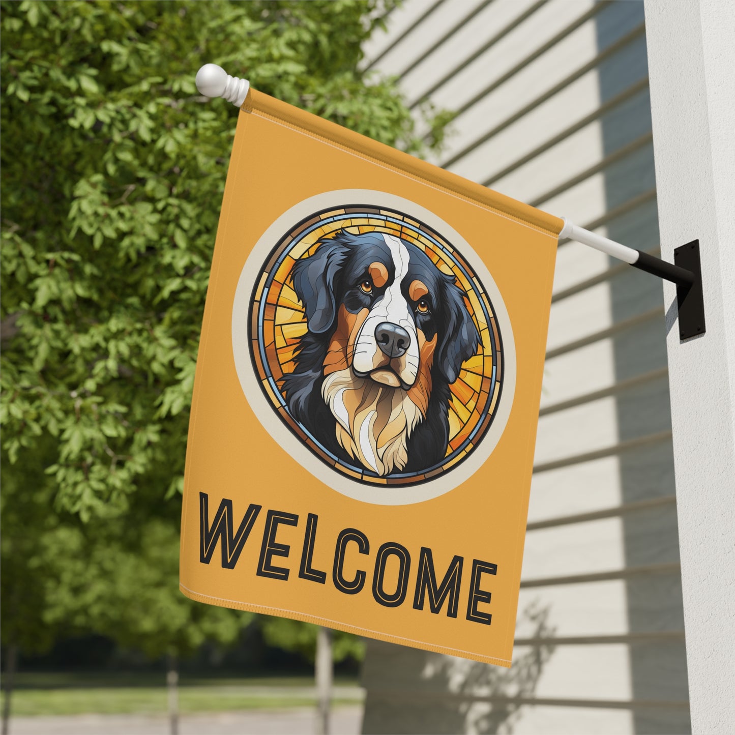 Bernese Mountain Dog Welcome 2-Sided Garden & House Flag/Banner