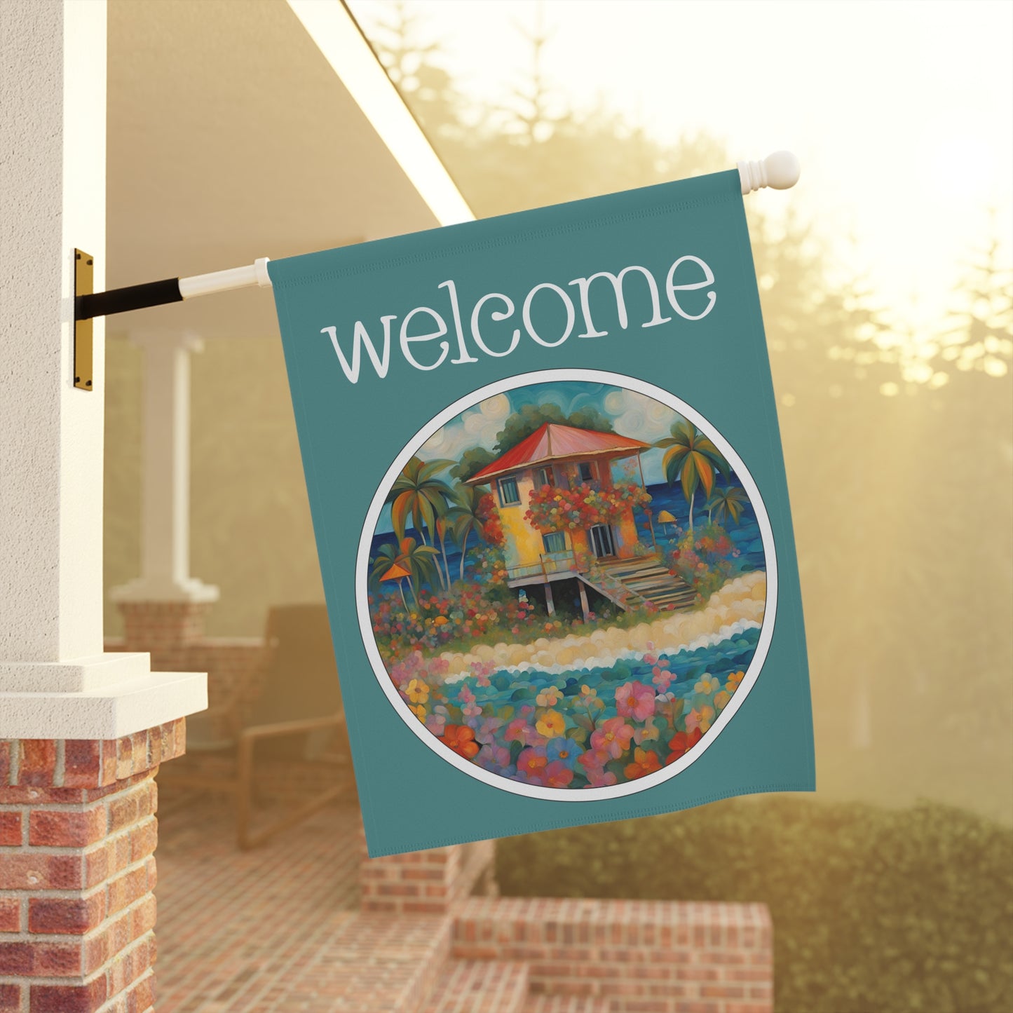 Beach Bungalow Welcome 2-Sided Garden & House Flag/Banner