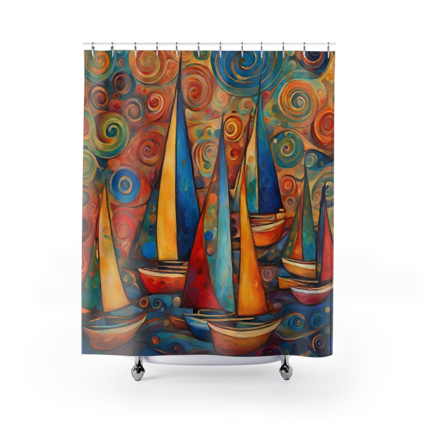 Colorful Sailboats Polyester Shower Curtain