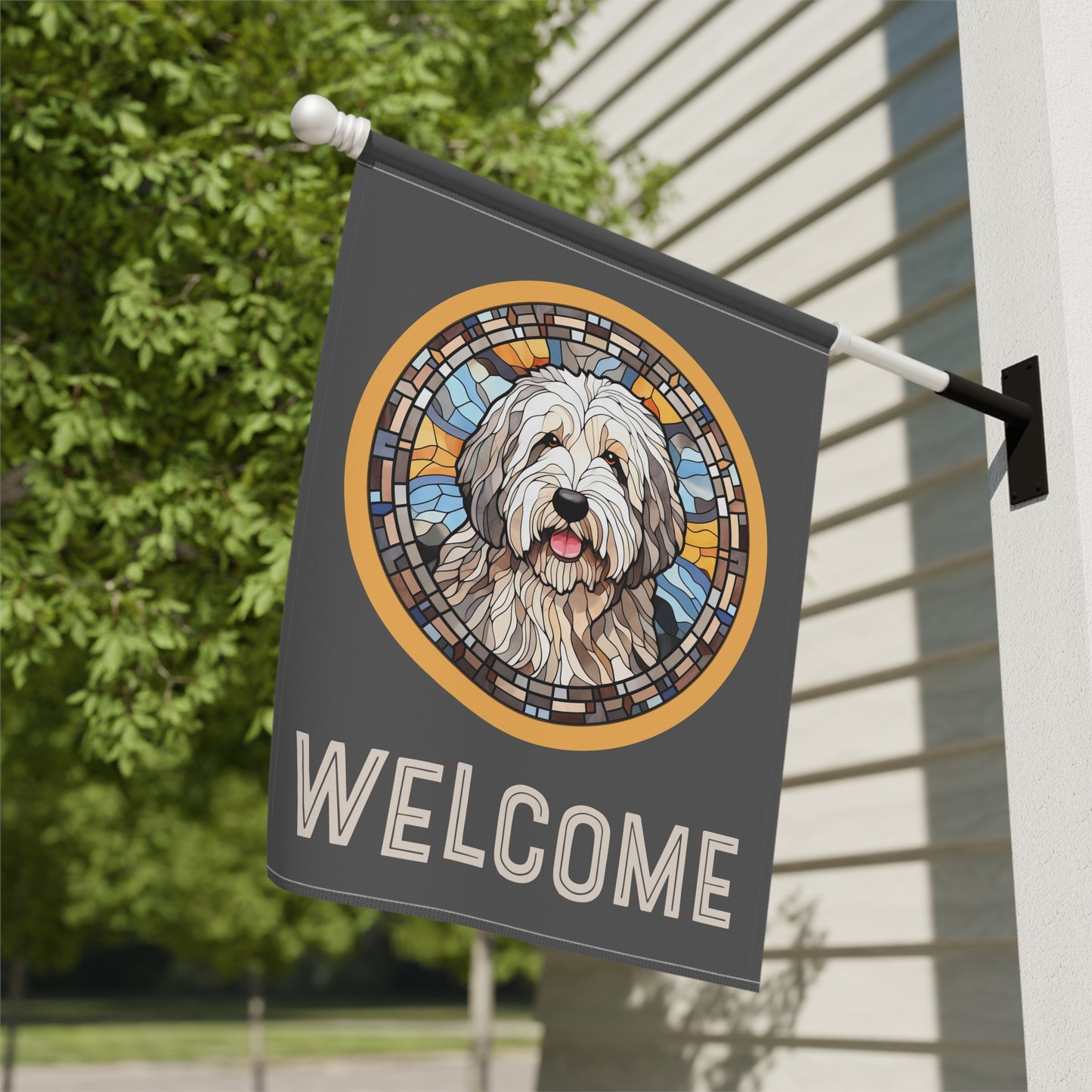 Old English Sheepdog Welcome 2-Sided Garden & House Flag/Banner
