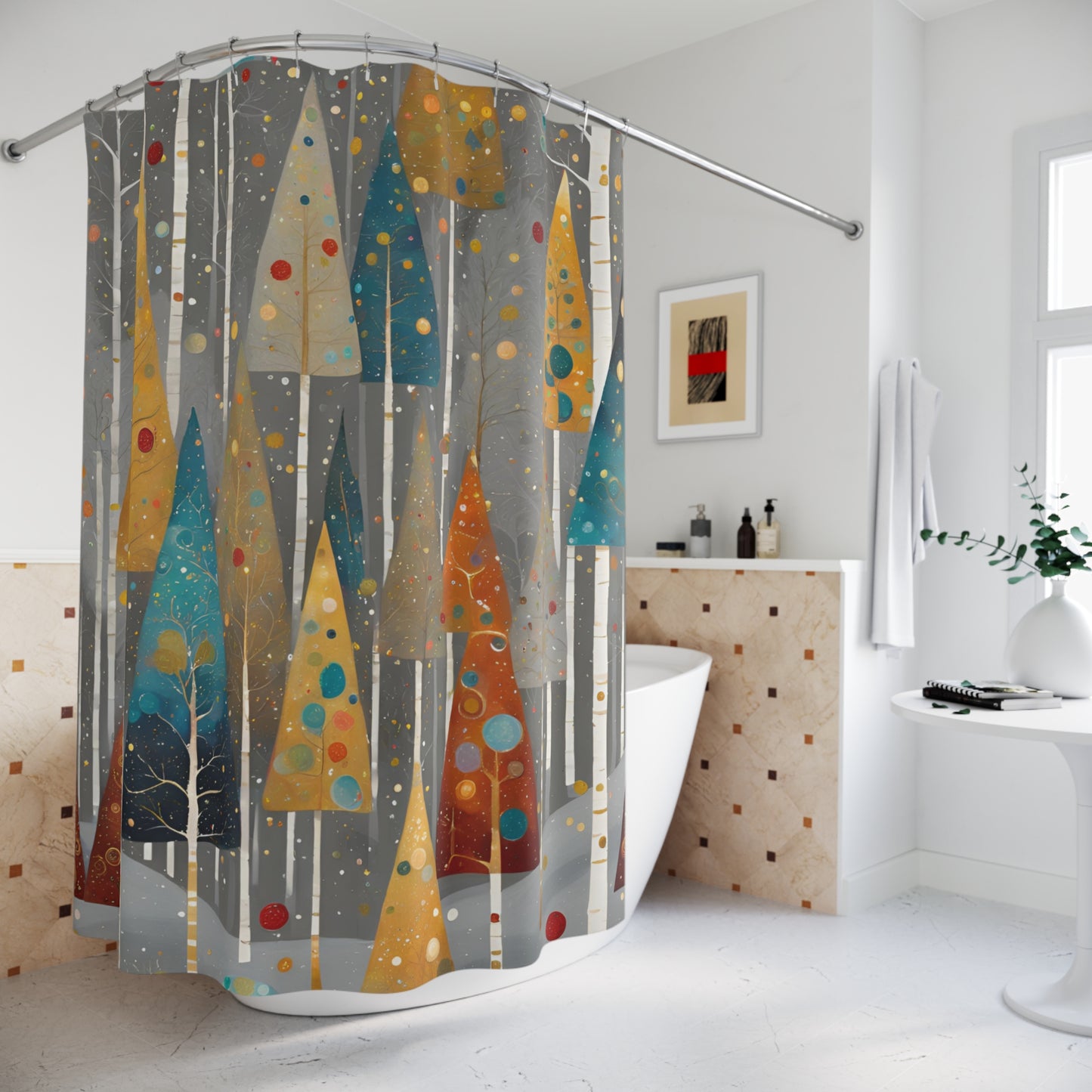 Vintage Christmas Trees Polyester Shower Curtain