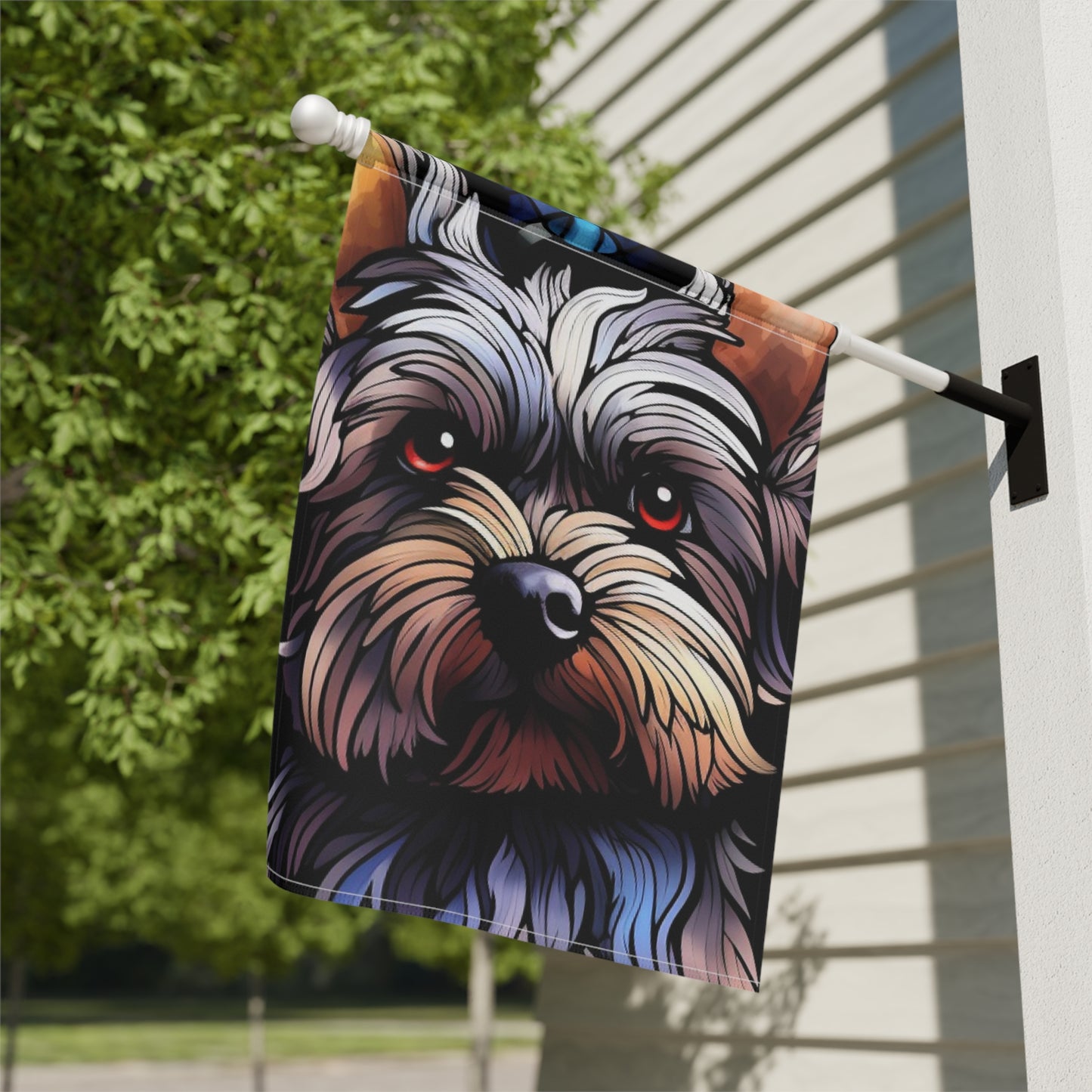 Yorkshire Terrier Face Stained Glass Yorkie 2-Sided Garden & House Flag/Banner