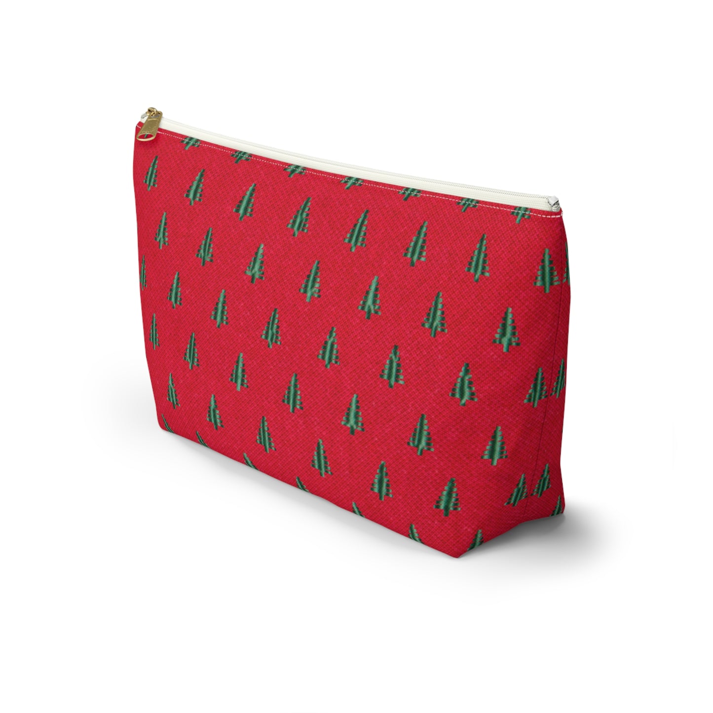 Tiny Tree Print on Red Accessory Pouch w T-bottom