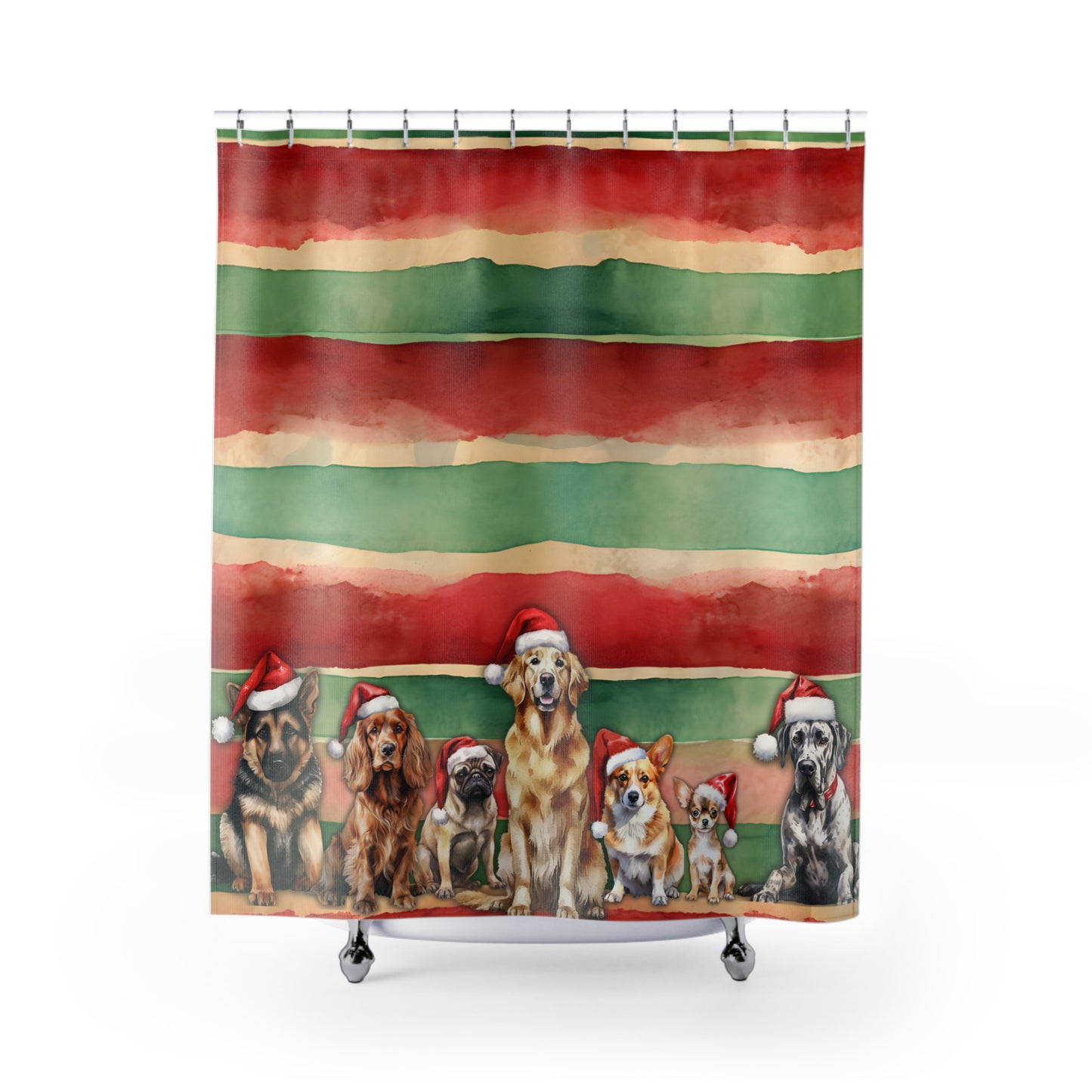 Waiting for Santa Dogs Polyester Shower Curtains