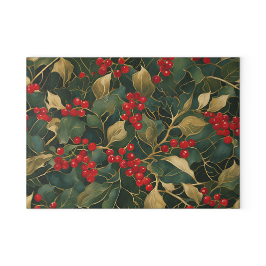 Christmas Holly Tempered Glass Cutting Board