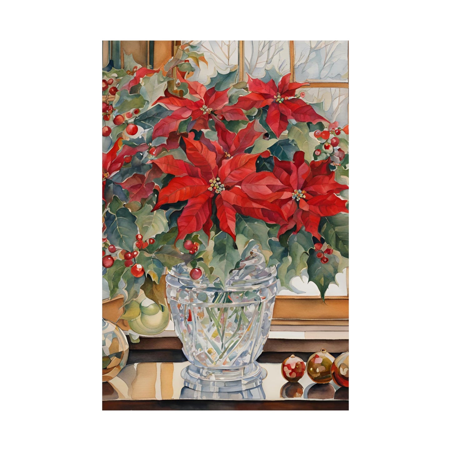 Crystal Christmas Floral Bouquet Matte Vertical Wall Art