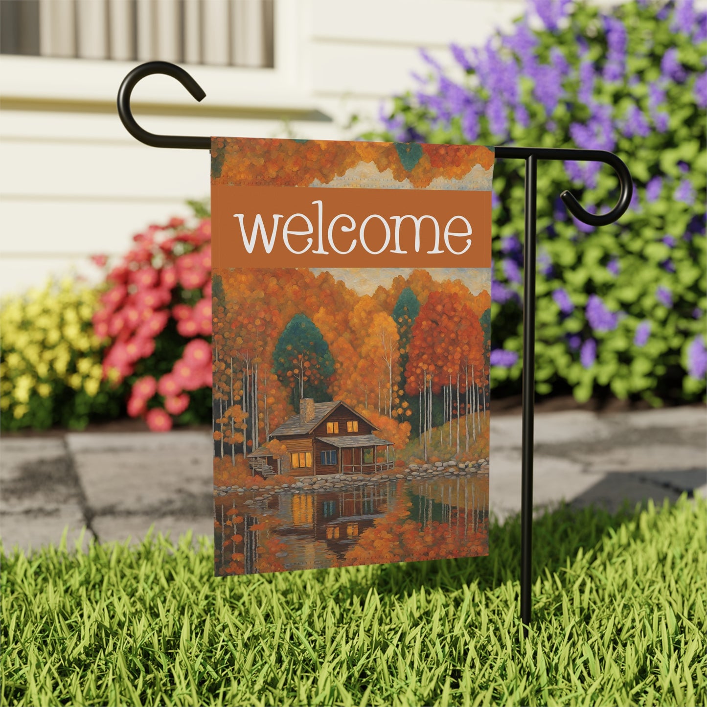 Autumn Cabin Welcome 2-Sided Garden & House Flag/Banner