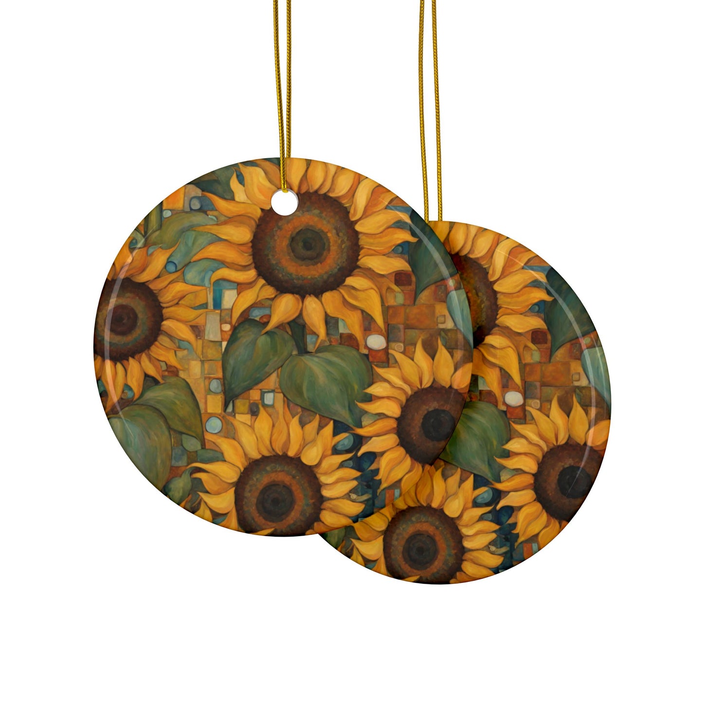 Sun Day Sunflowers 3" Ceramic Ornaments, 2-Side Print, (1pc, 10pcs)