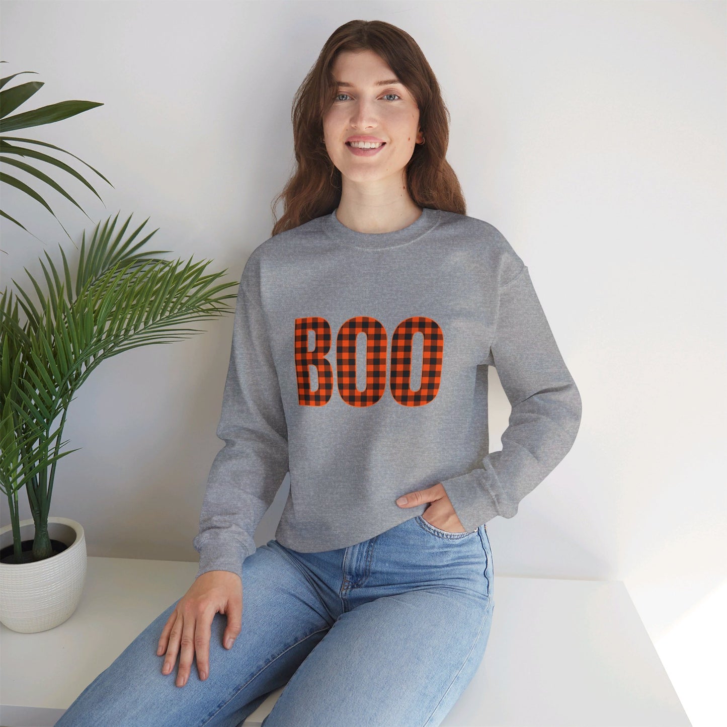 Halloween Plaid BOO Unisex Heavy Blend™ Crewneck Sweatshirt