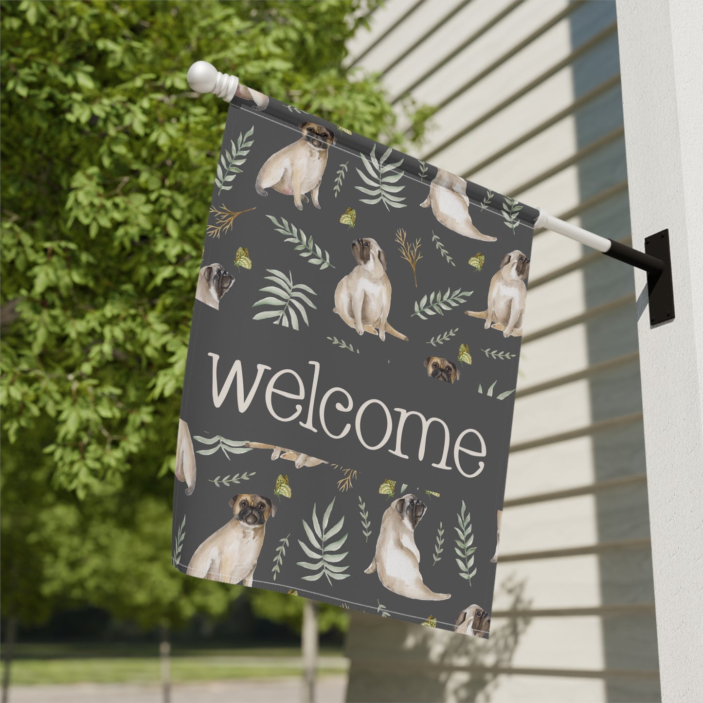 Pug Love Welcome 2-Sided Garden & House Flag/Banner