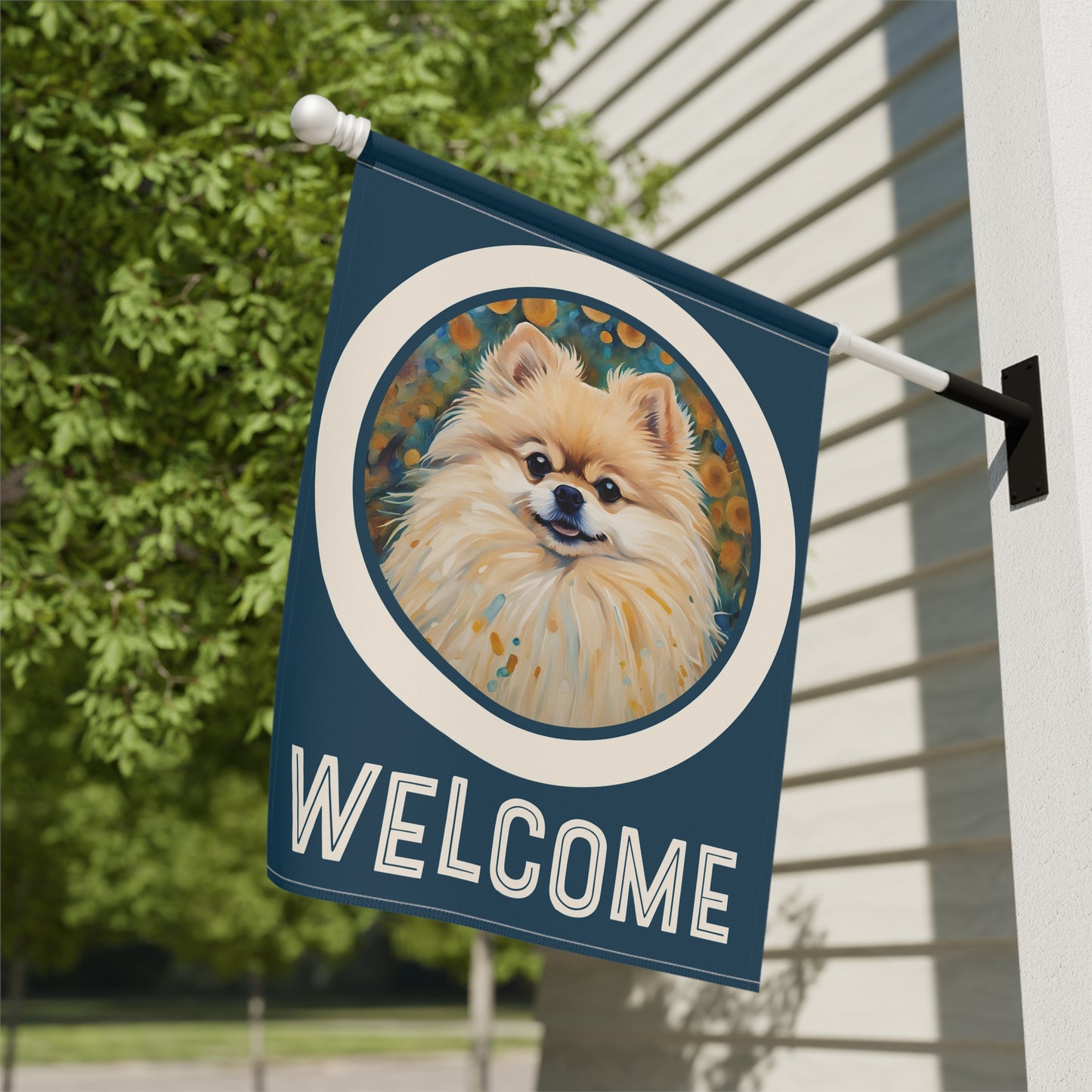 Pomeranian Welcome 2-Sided Garden & House Flag/Banner