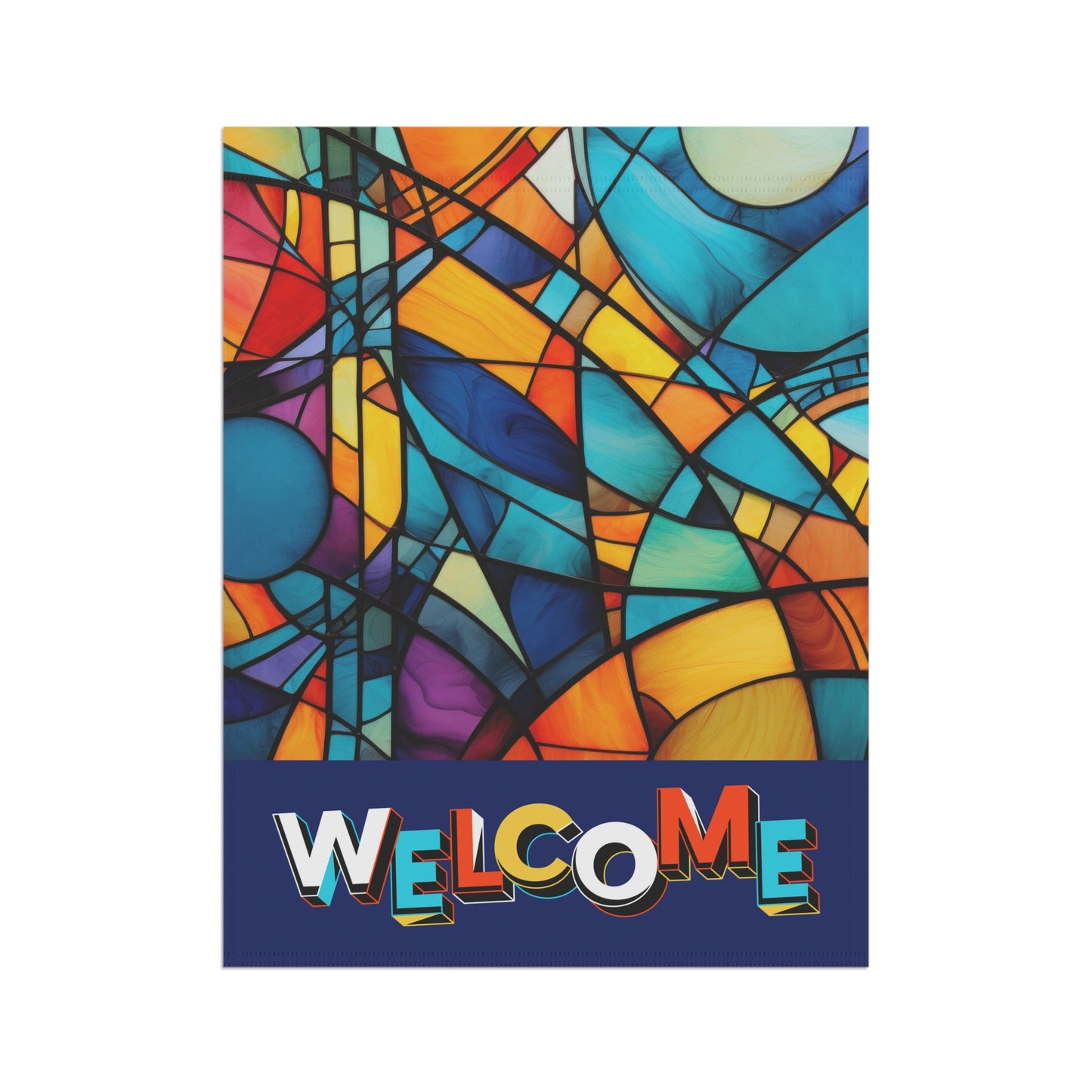 Modern Stained Glass Welcome 2-Sided Garden & House Flag/Banner