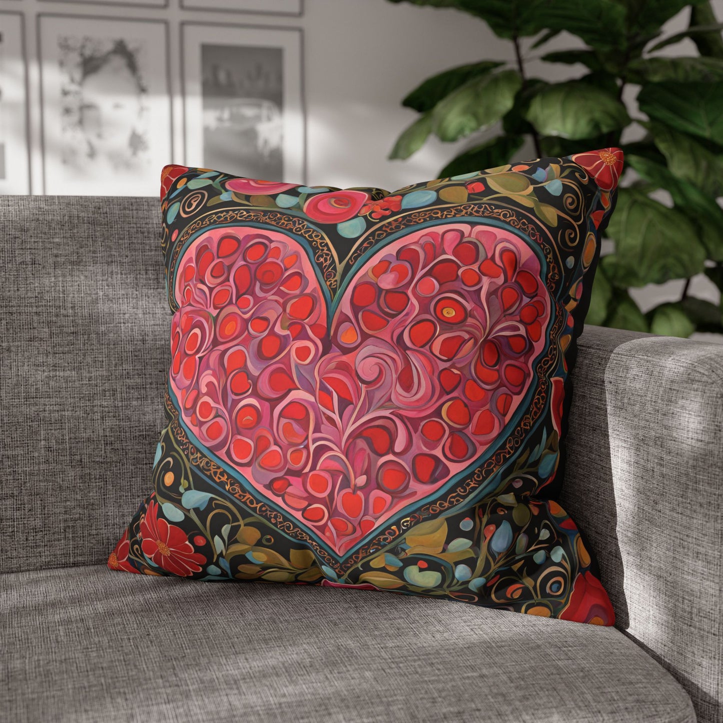 Big Heart Square Poly Canvas Pillowcase