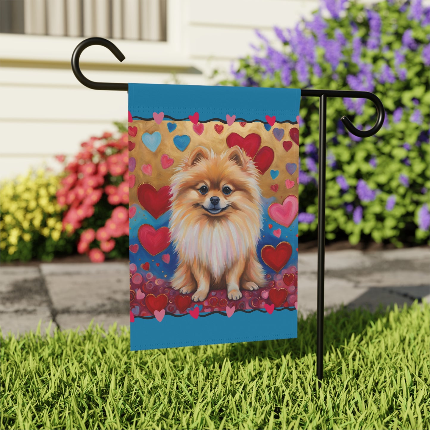 Pomeranian Valentine 2-Sided Garden & House Flag/Banner
