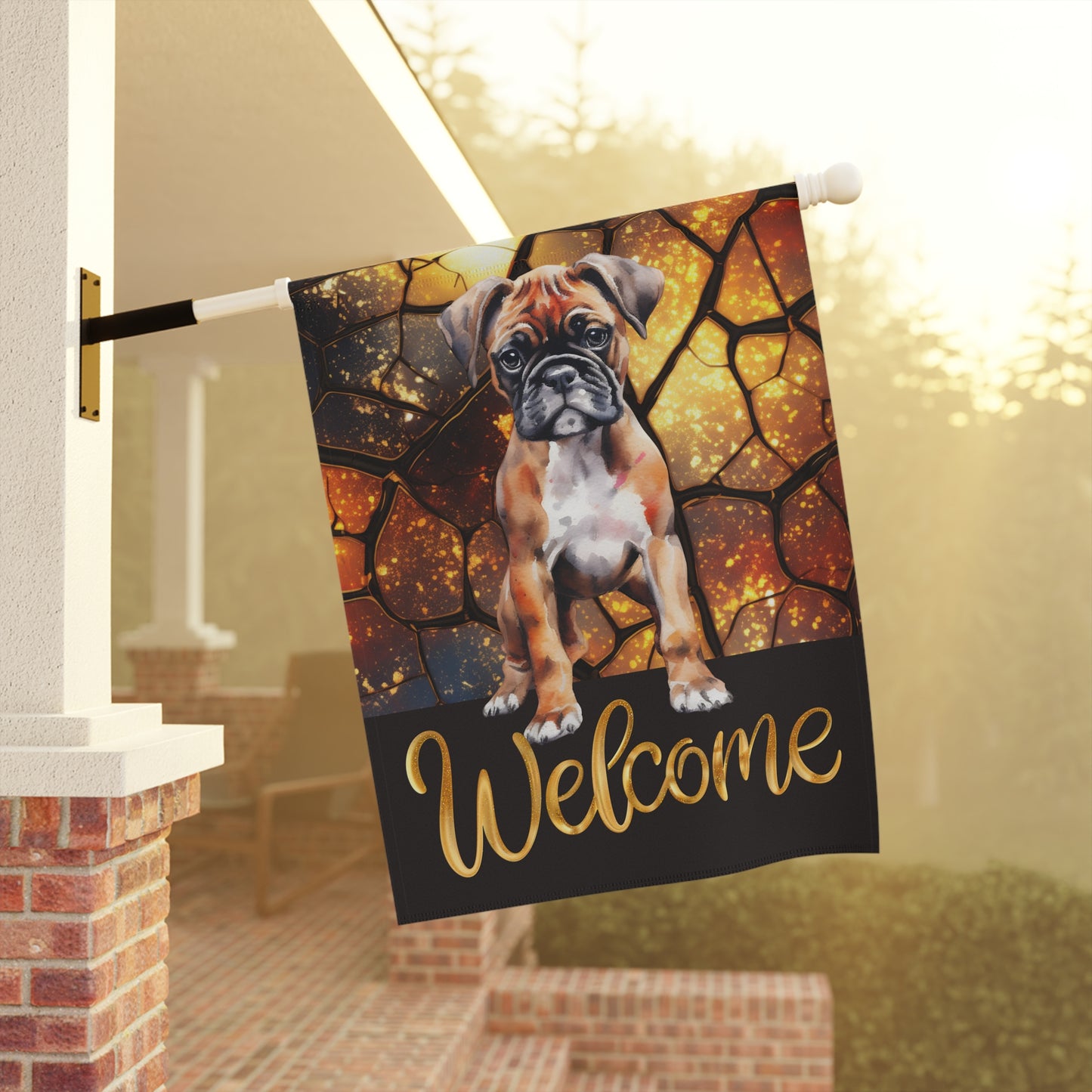 Boxer Pup Welcome 2-Sided Garden & House Flag/Banner