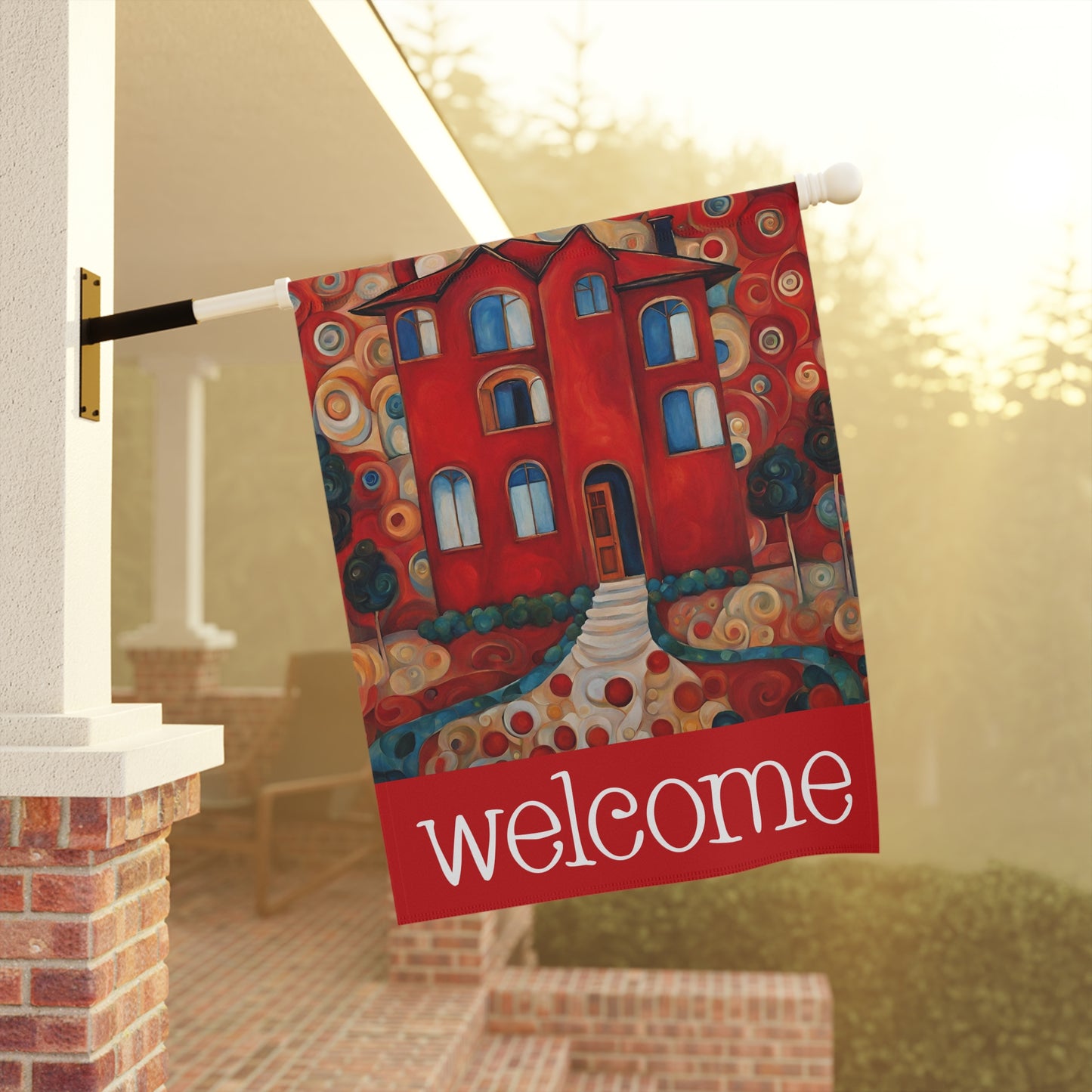 Red House Welcome 2-Sided Garden & House Flag/Banner