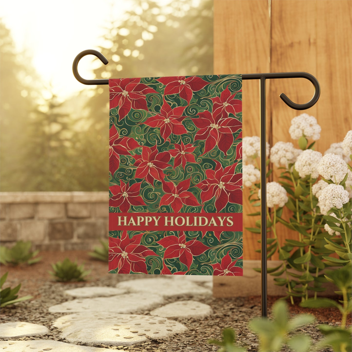 Poinsettias Happy Holidays 2-Sided Garden & House Flag/Banner