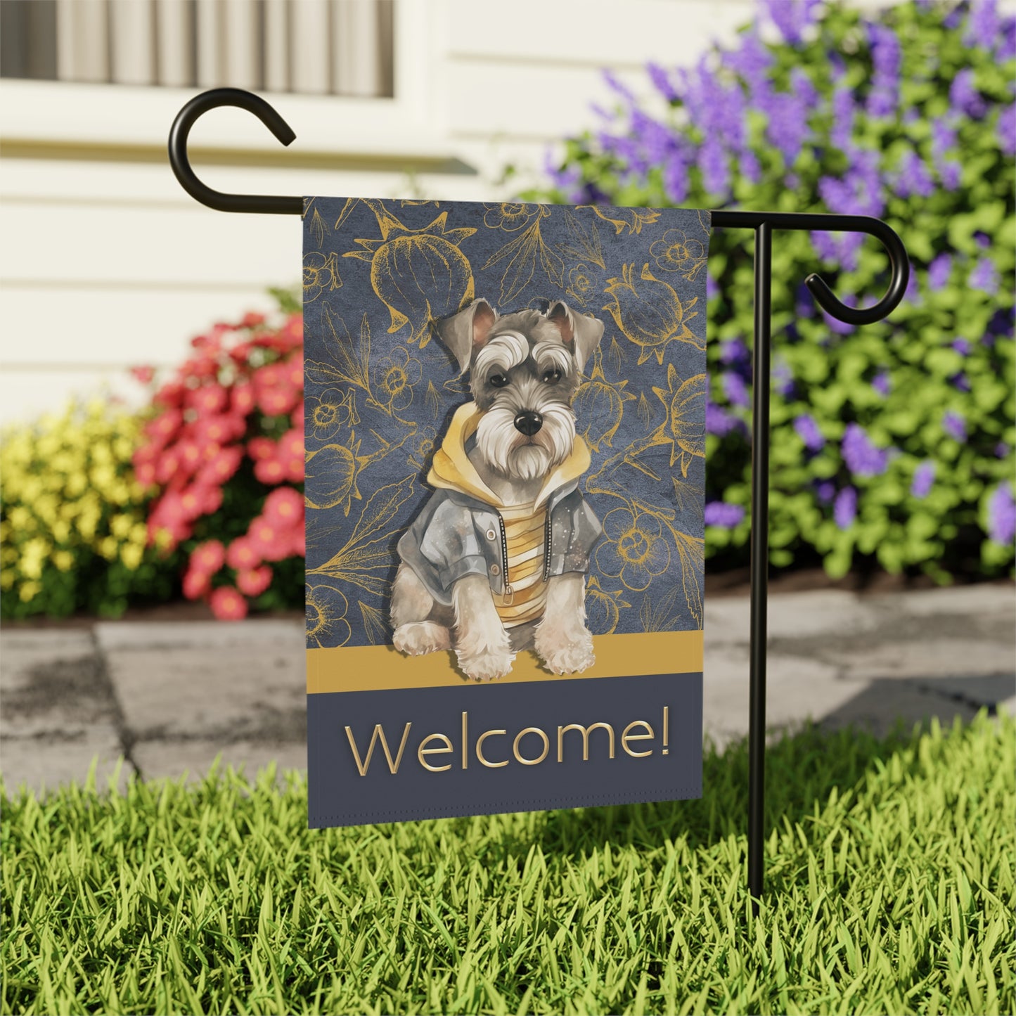 Miniature Schnauzer in Jacket Welcome 2-Sided Garden & House Flag/Banner