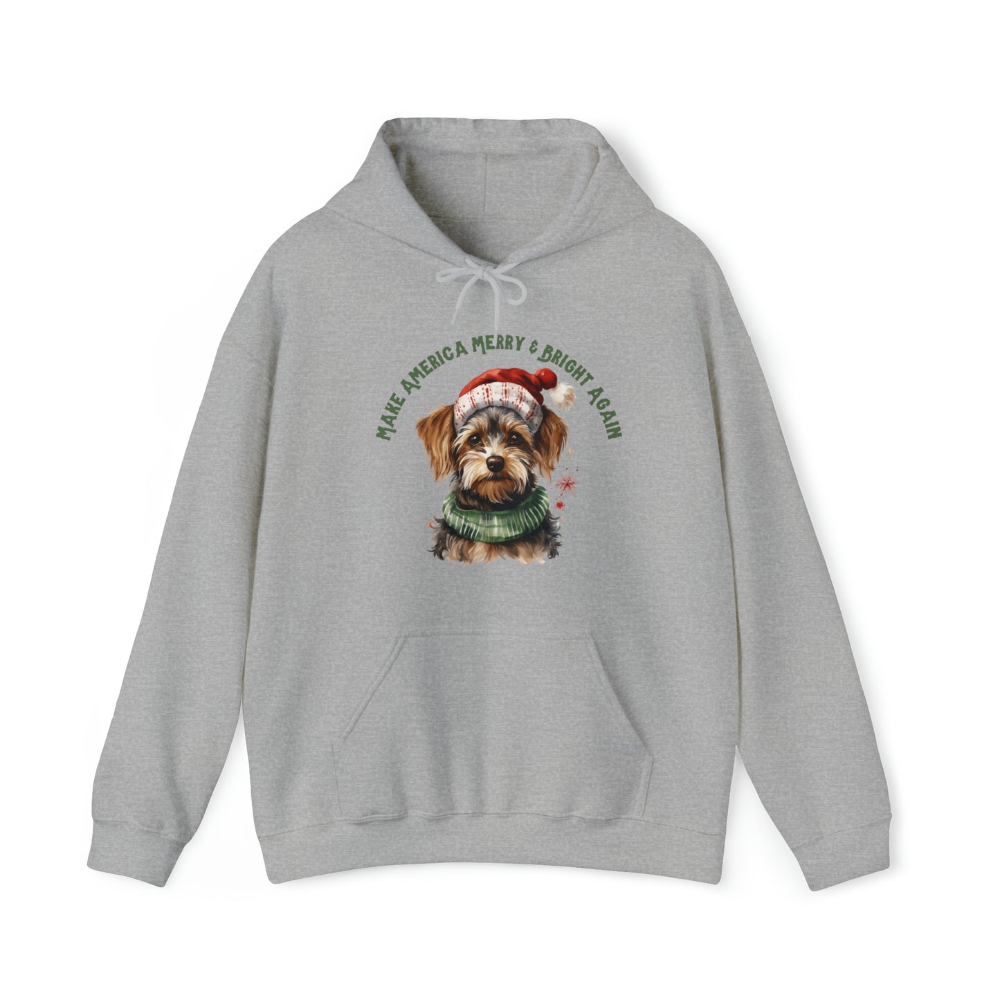 Merry & Bright Again Dog in Santa Hat Unisex Heavy Blend™ Hooded Sweatshirt