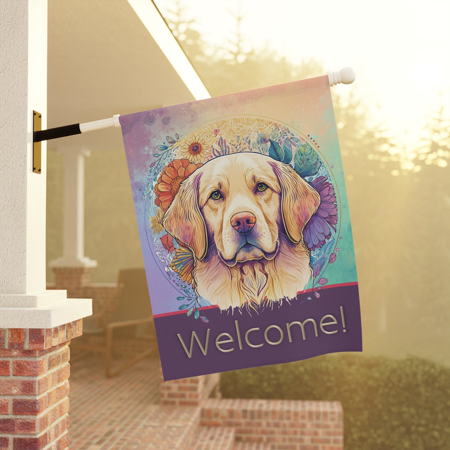 Yellow Labrador Welcome Pastel 2-Sided Garden & House Flag/Banner