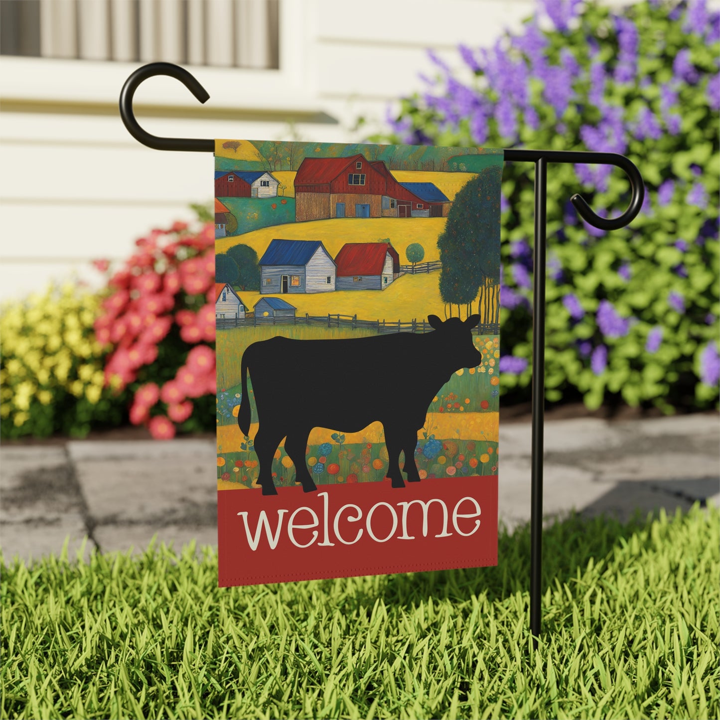 Cow Silhouette Welcome 2-Sided Garden & House Flag/Banner